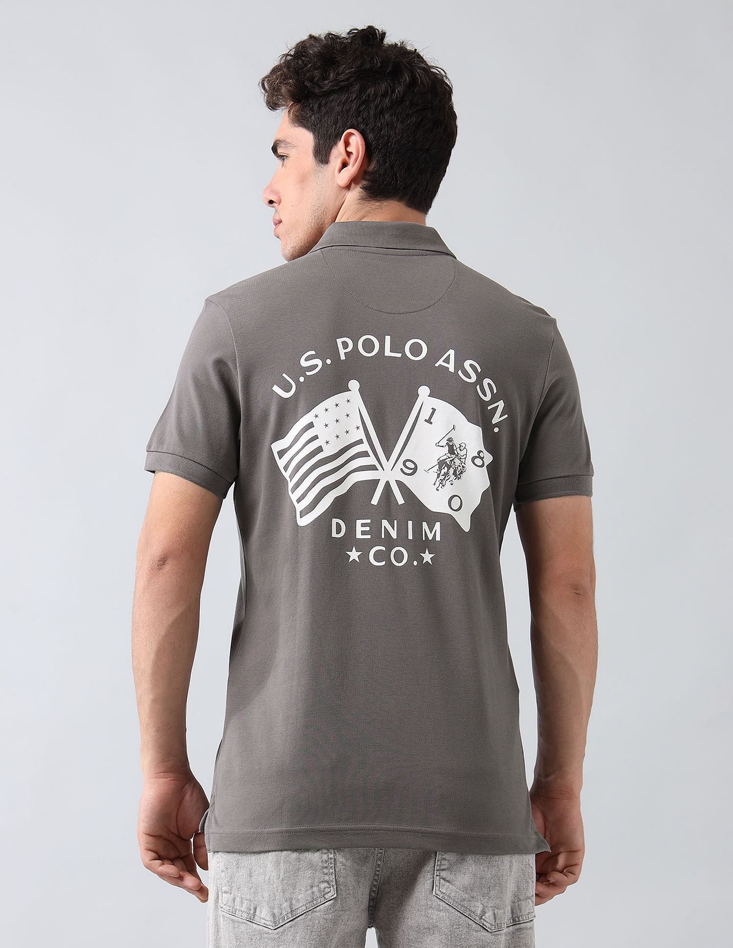 Muscle Fit Brand Printed Polo Shirt Dark Grey - U.S. Polo Assn. India | Large