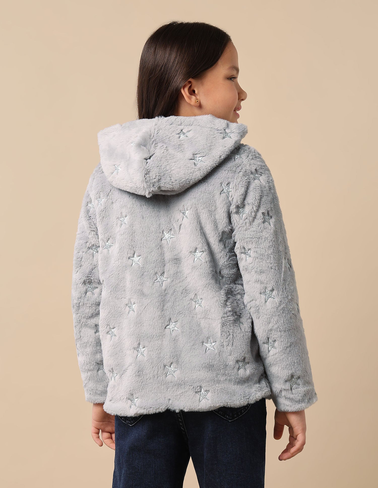 Girls Longline Fur Jacket Grey - U.S. POLO ASSN. | Large