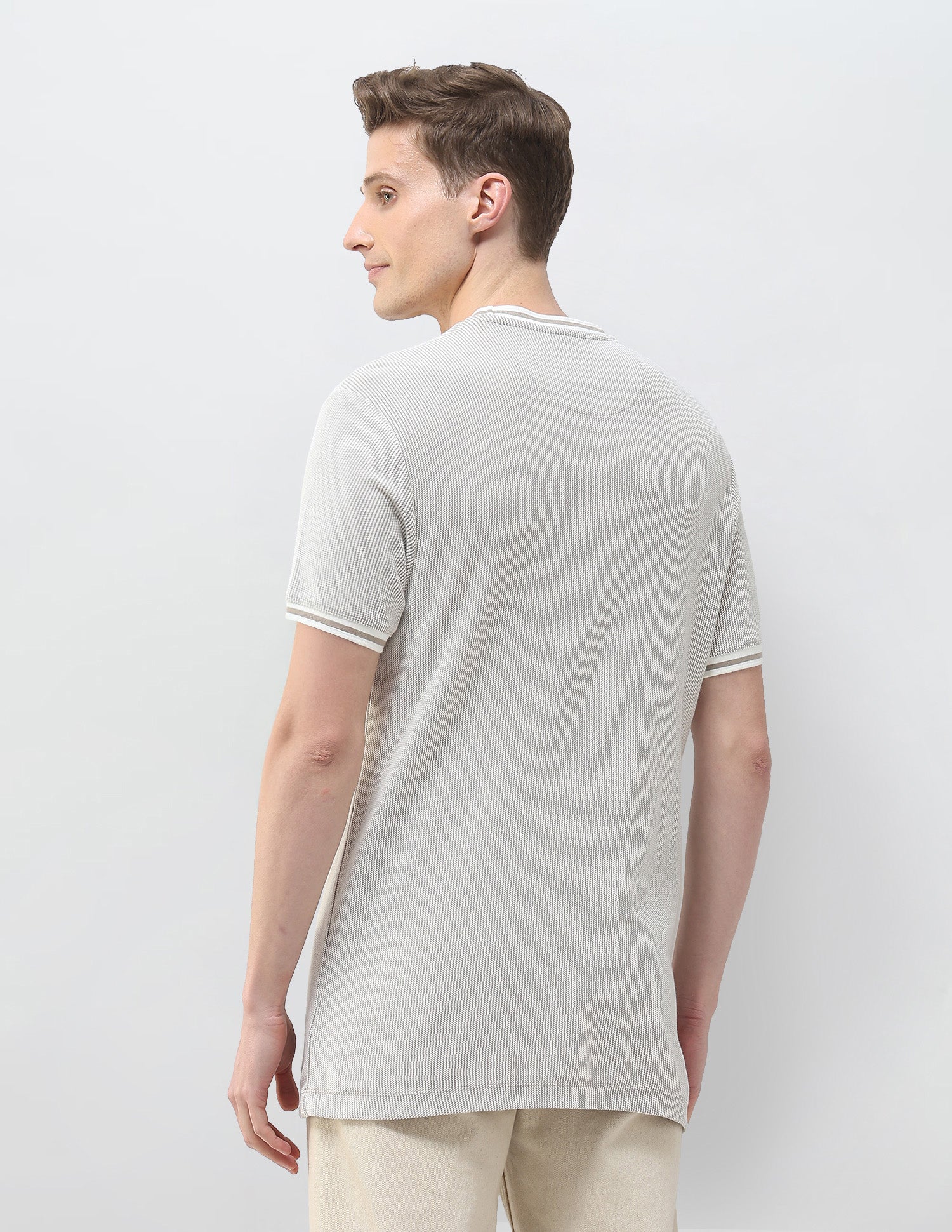 Textured Motel On The Coast Slim Fit T-Shirt Ivory - U.S. Polo Assn. India | Large