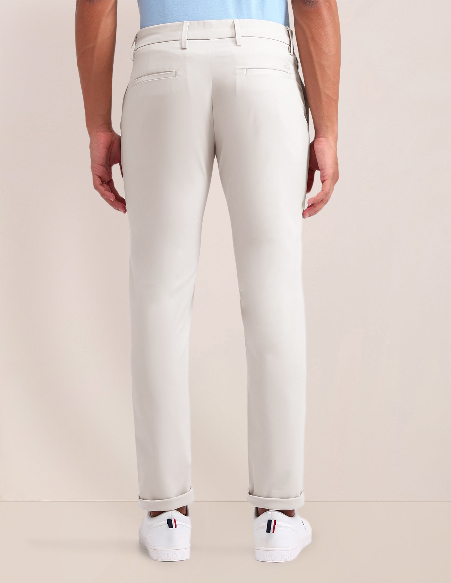 Austin Slim Fit Solid Trousers Ecru - U.S. Polo Assn. India | Large