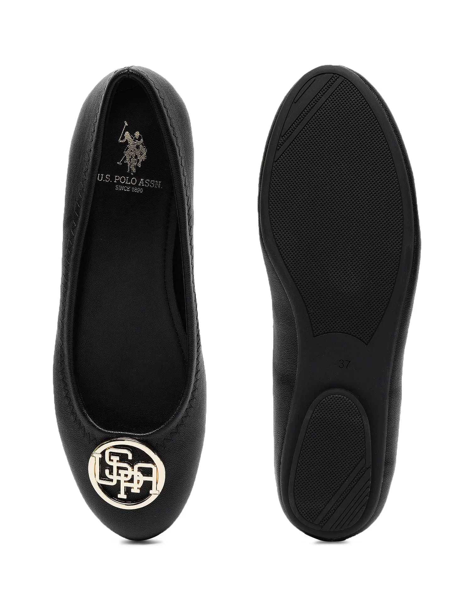 Women Brand Print Emily 2.0 Ballerinas Black - U.S. POLO ASSN. | Large