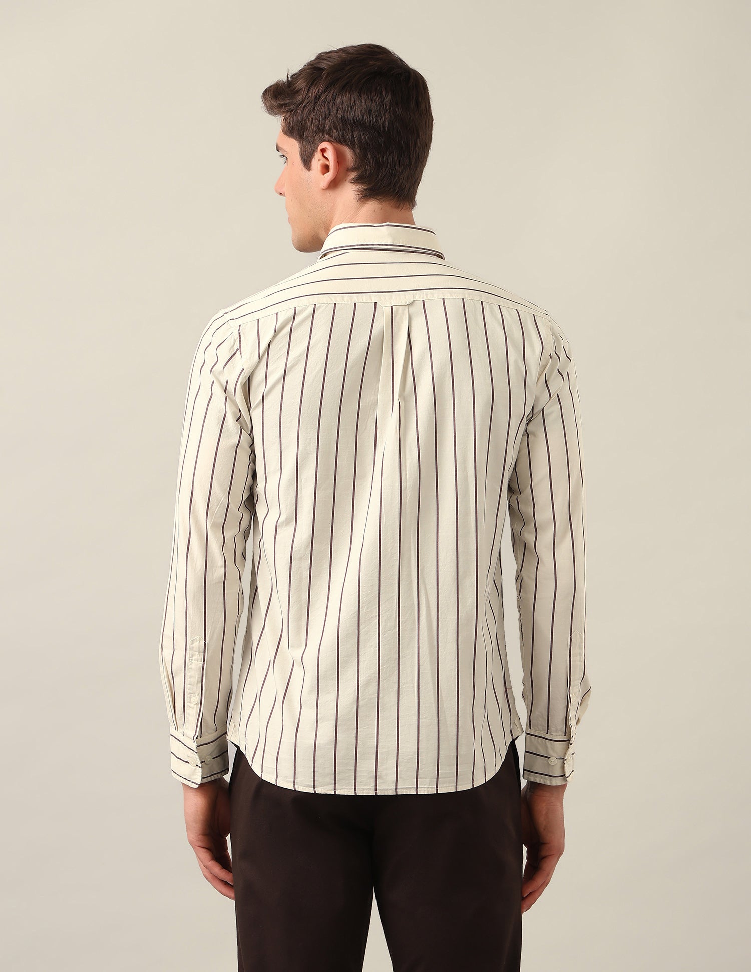 Tailored Fit Vertical Striped Shirt Light Khaki - U.S. Polo Assn. India | Large
