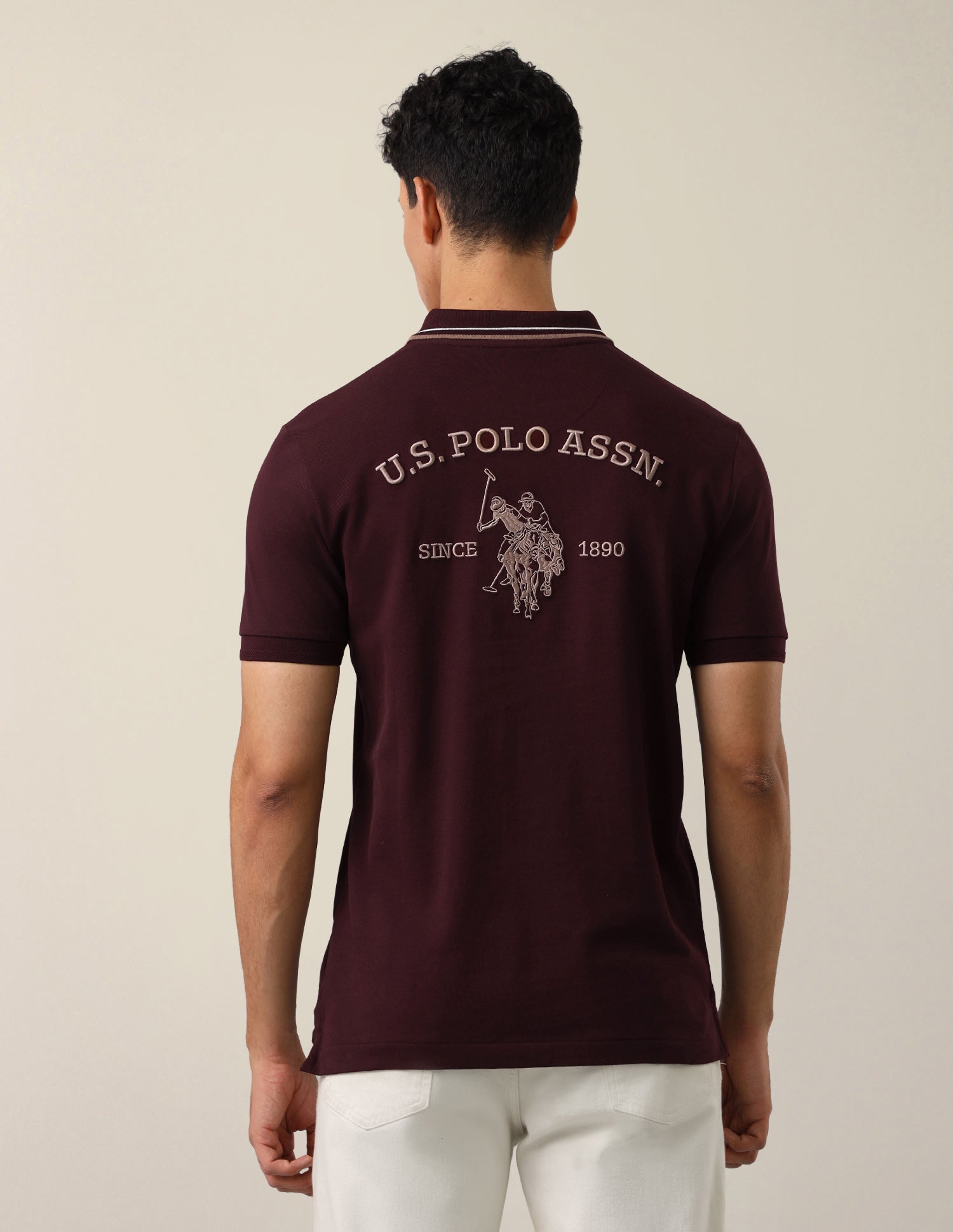 Brand Embroidered Slim Fit Polo Shirt Wine - U.S. Polo Assn. India | Large