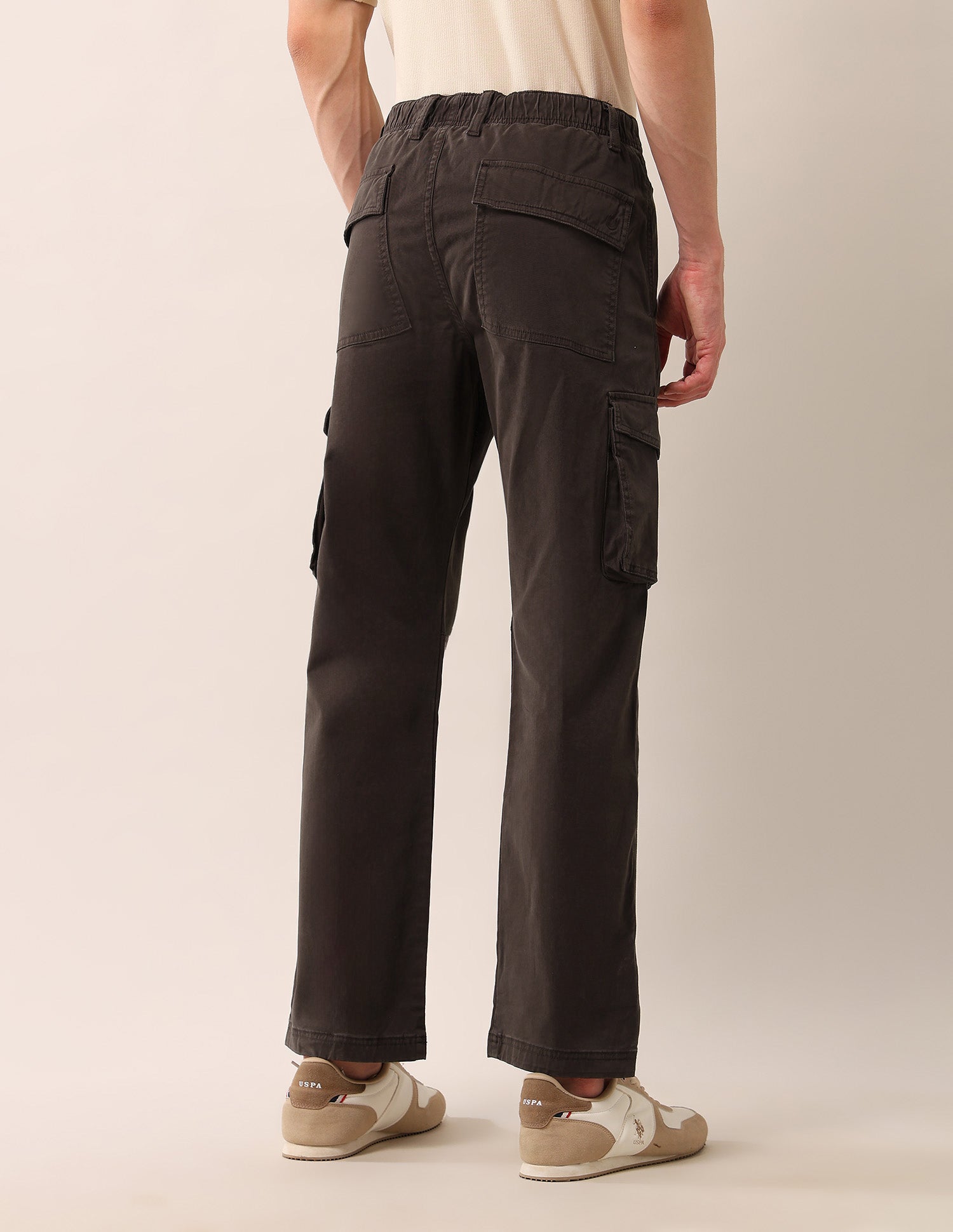 Solid Straight Fit Twill Cargos Brown - U.S. Polo Assn. India | Large