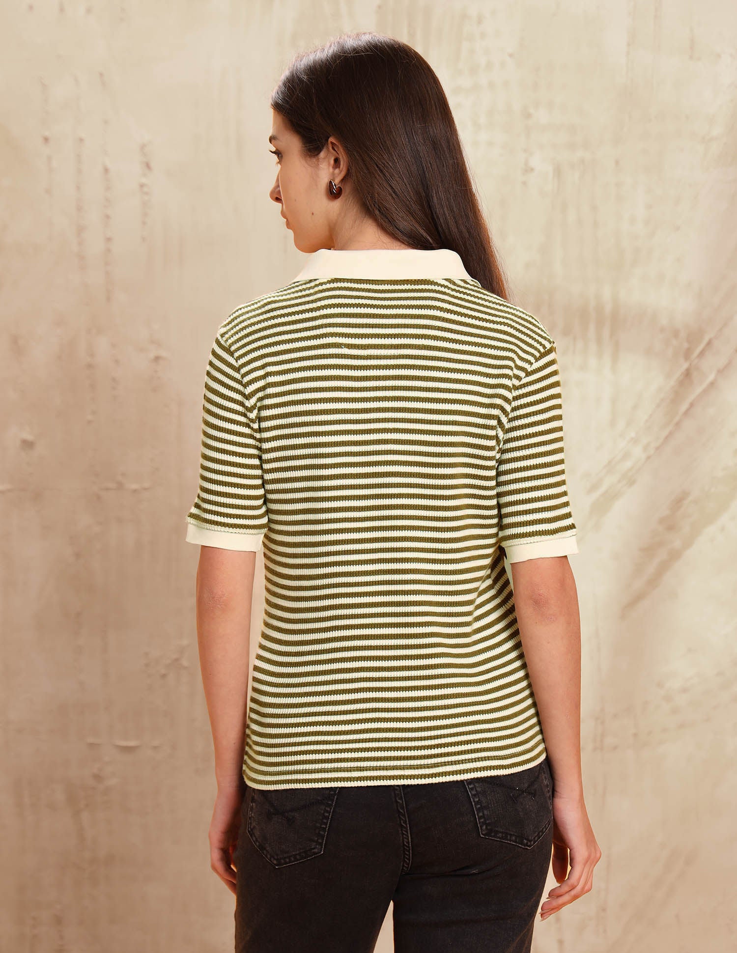 Reglar Fit Horizontal Striped Top Olive - U.S. Polo Assn. India | Large