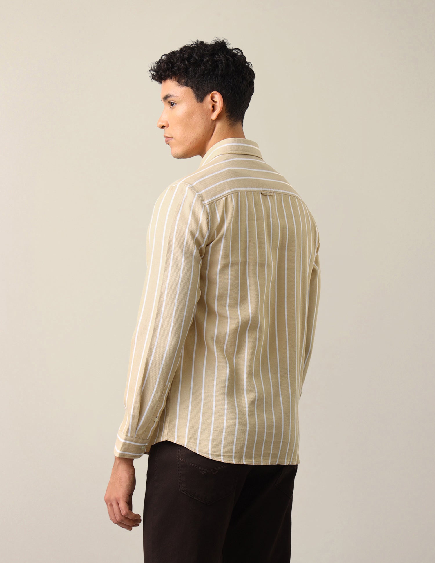Vertical Striped Regular Fit Shirt Beige - U.S. Polo Assn. India | Large