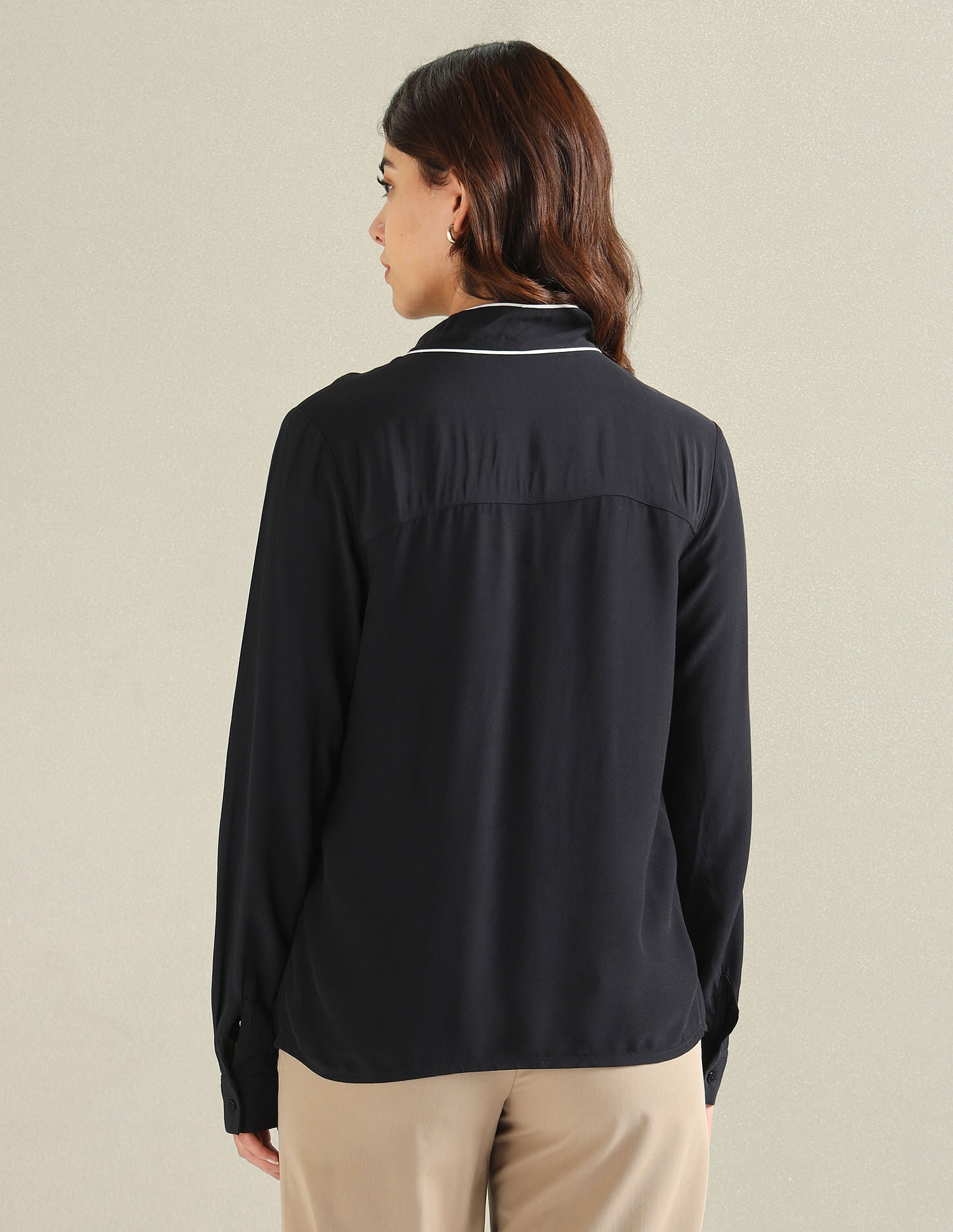 Bow Collar Long Sleeve Top Black - U.S. POLO ASSN. | Large