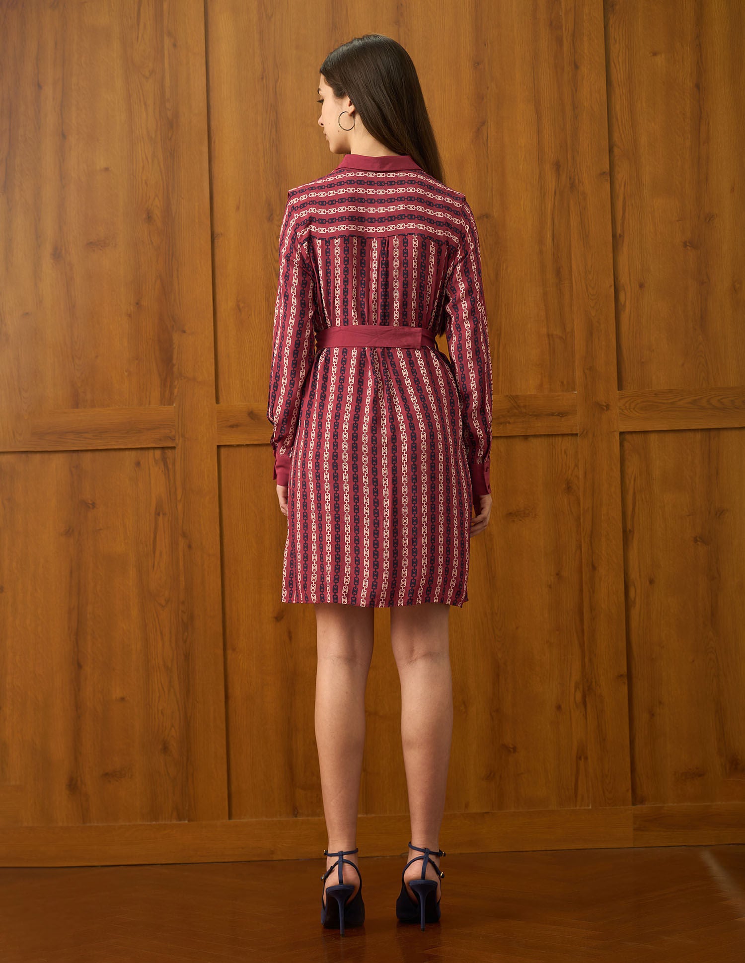 Abstract Printed Mini Shirt Dress With Belt Red - U.S. POLO ASSN. | Large