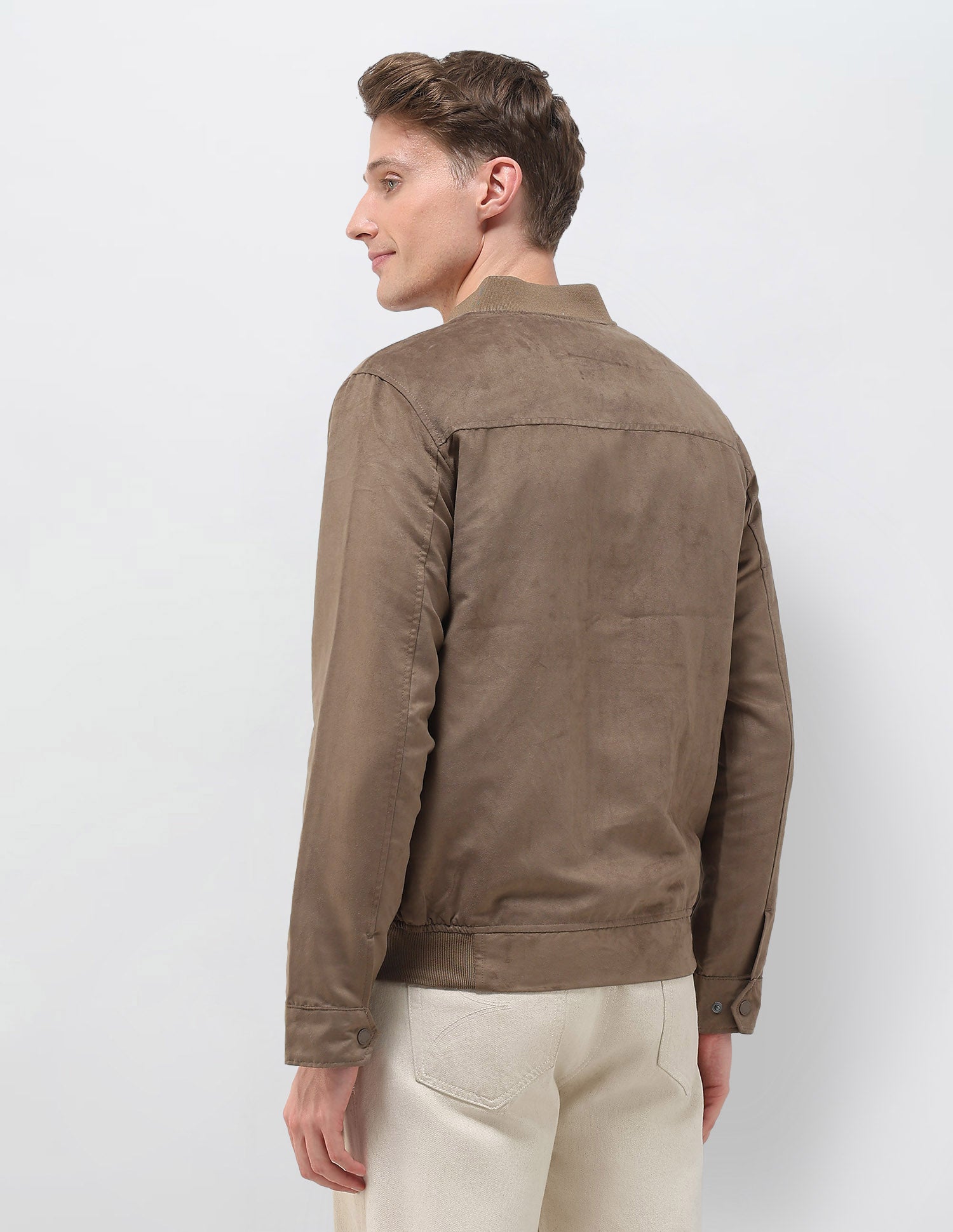 Solid Regular Fit Bomber Jacket Light Brown - U.S. Polo Assn. India | Large