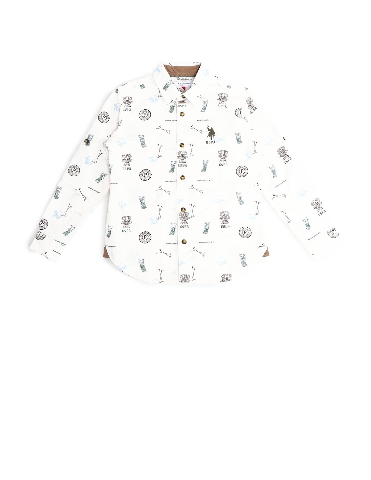 Boys All-Over Printed Regular Fit Shirt Ecru - U.S. Polo Assn. India | Large