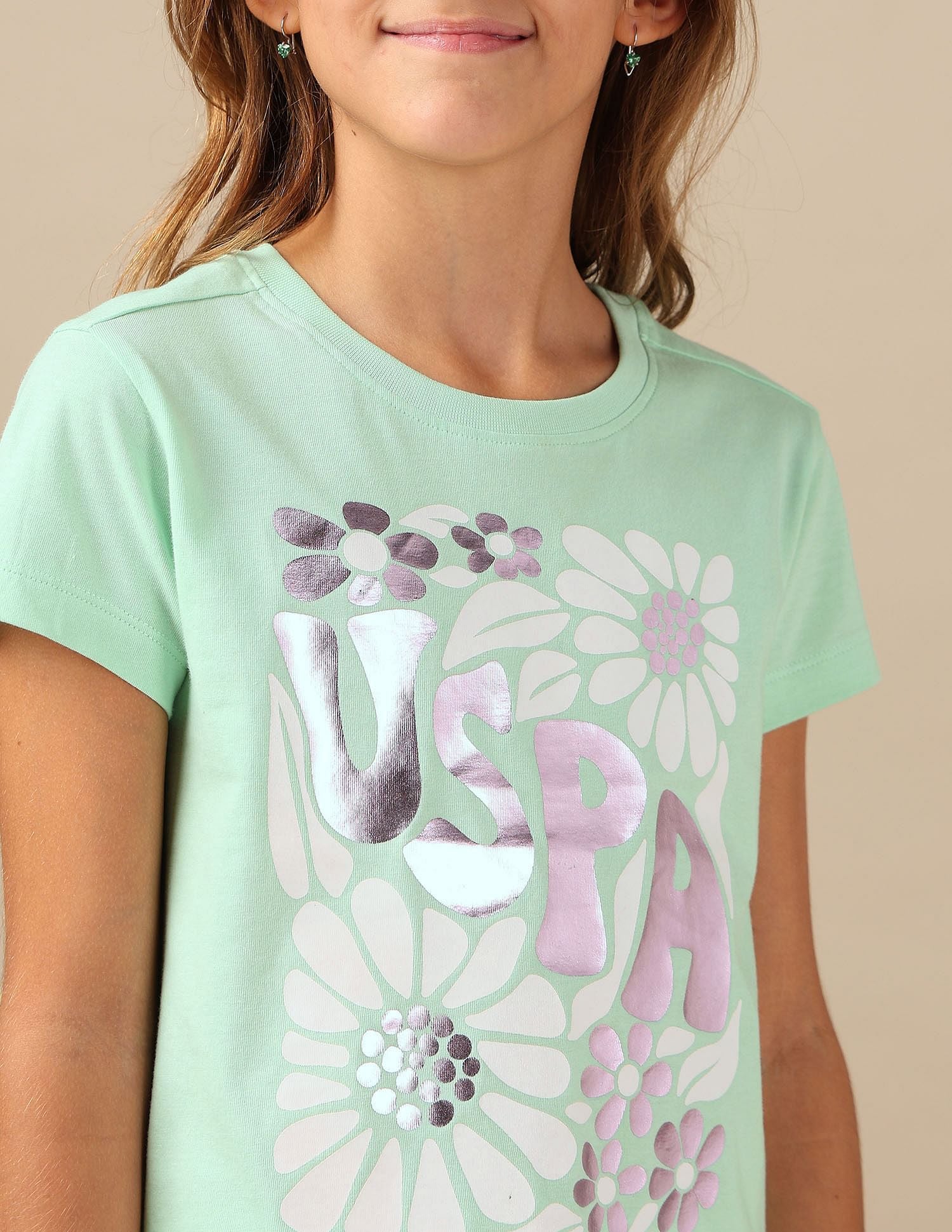 Girls Brand Printed Relaxed Fit T-Shirt Mint - U.S. POLO ASSN. | Large