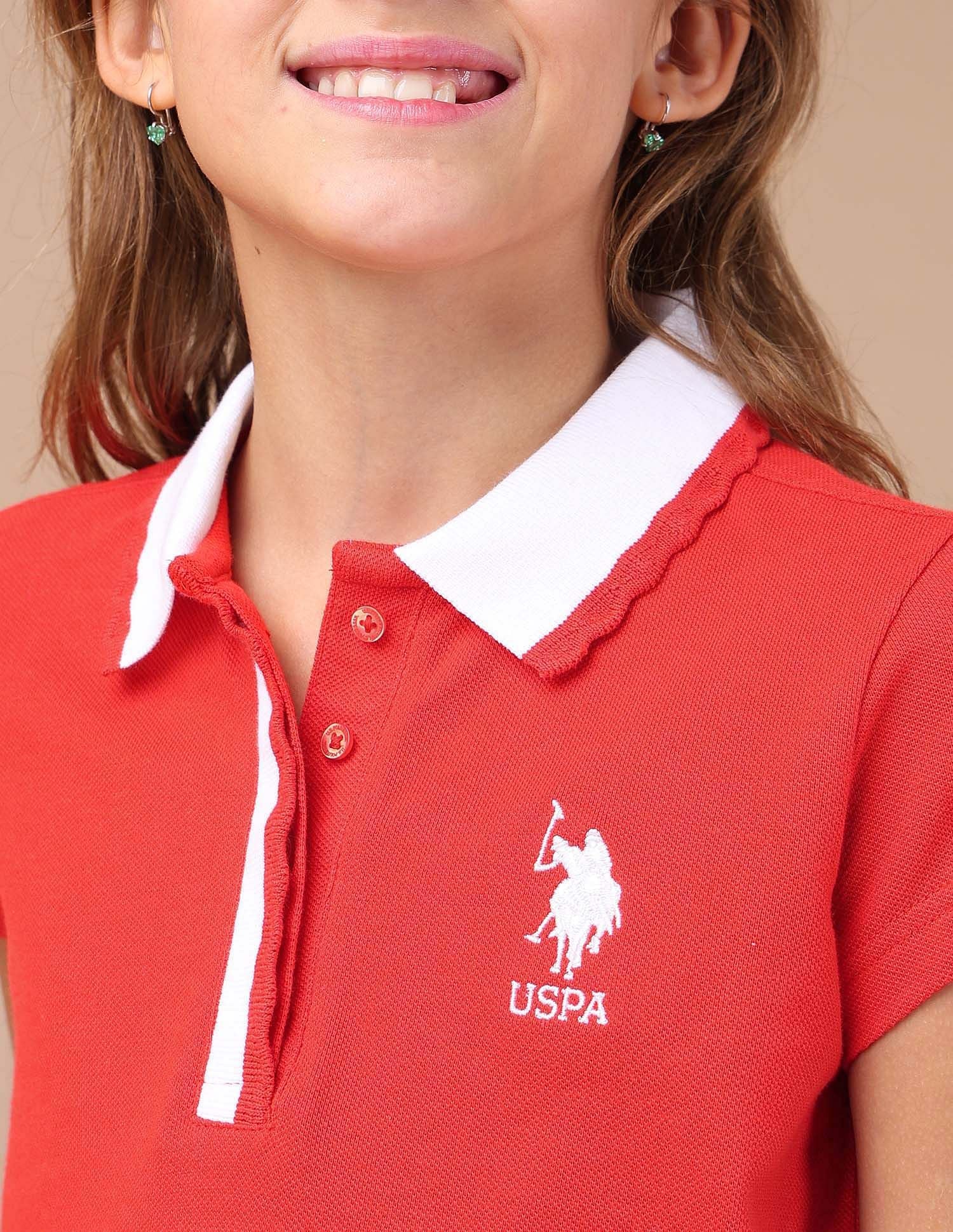 Girls Contrast Collar Relaxed Fit Polo Shirt Red - U.S. POLO ASSN. | Large