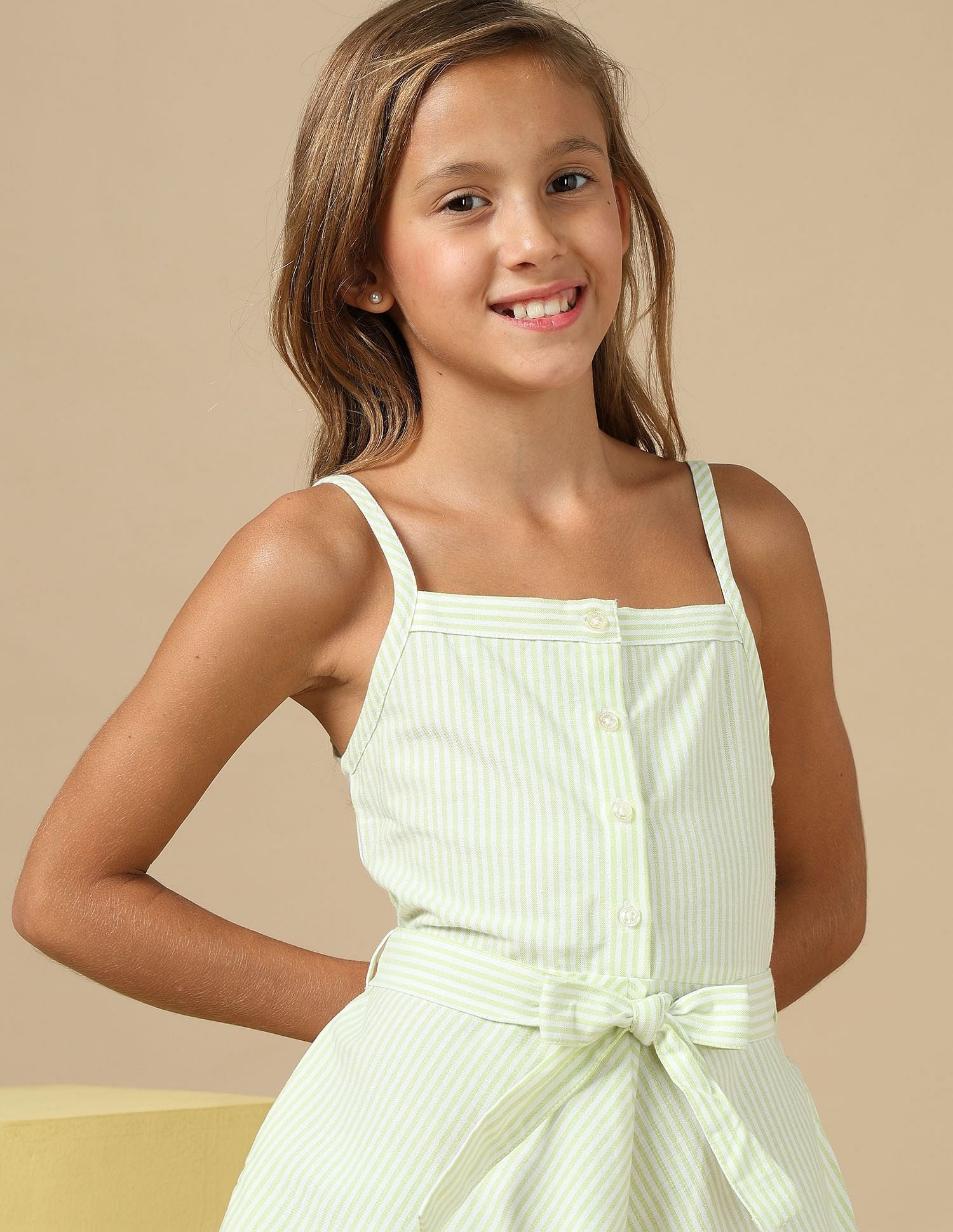 Girls Vertical Striped Mini Dress Green - U.S. POLO ASSN. | Large