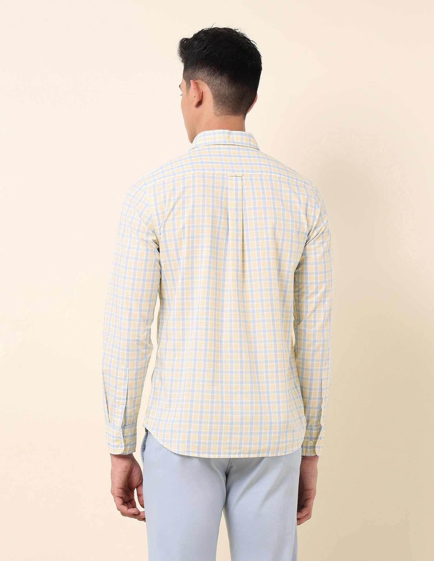 Pure Cotton Grid Tattersall Checked Shirt Yellow - U.S. Polo Assn. India | Large