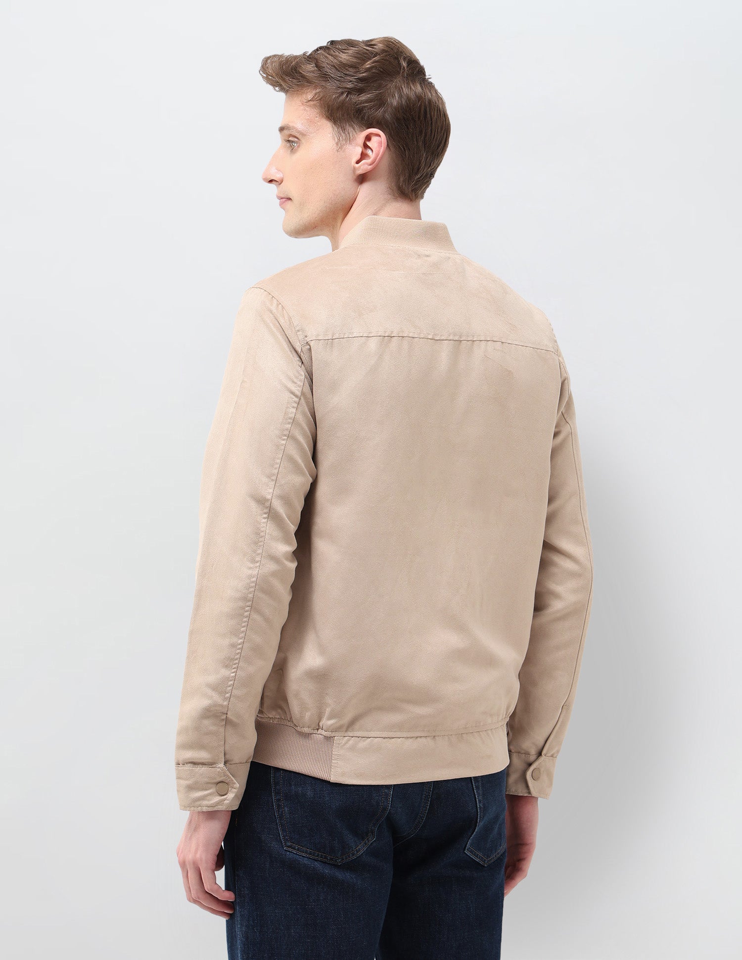 Solid Regular Fit Bomber Jacket Ecru - U.S. Polo Assn. India | Large