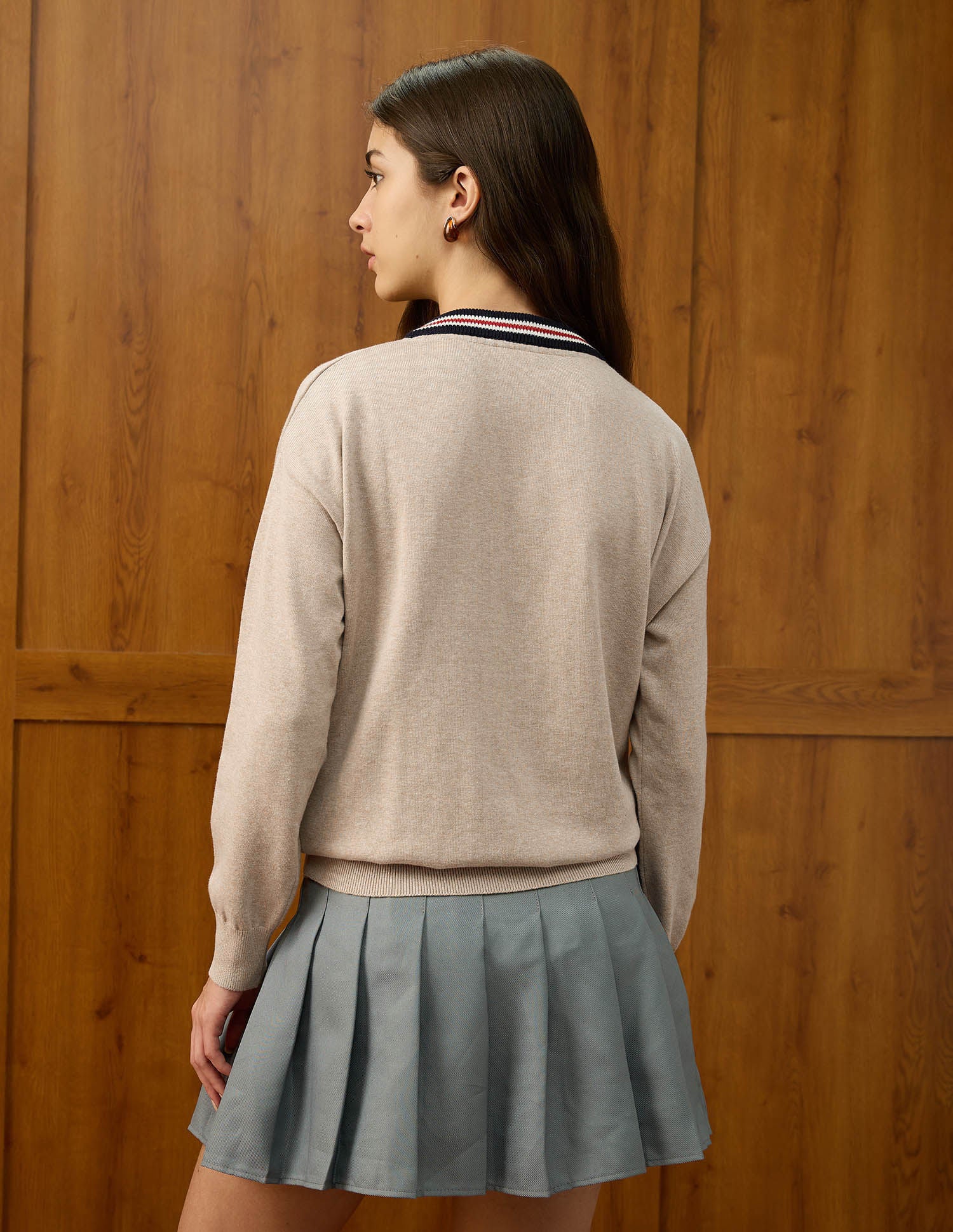 Relaxed Fit Brand Printed Sweater Beige - U.S. POLO ASSN. | Large