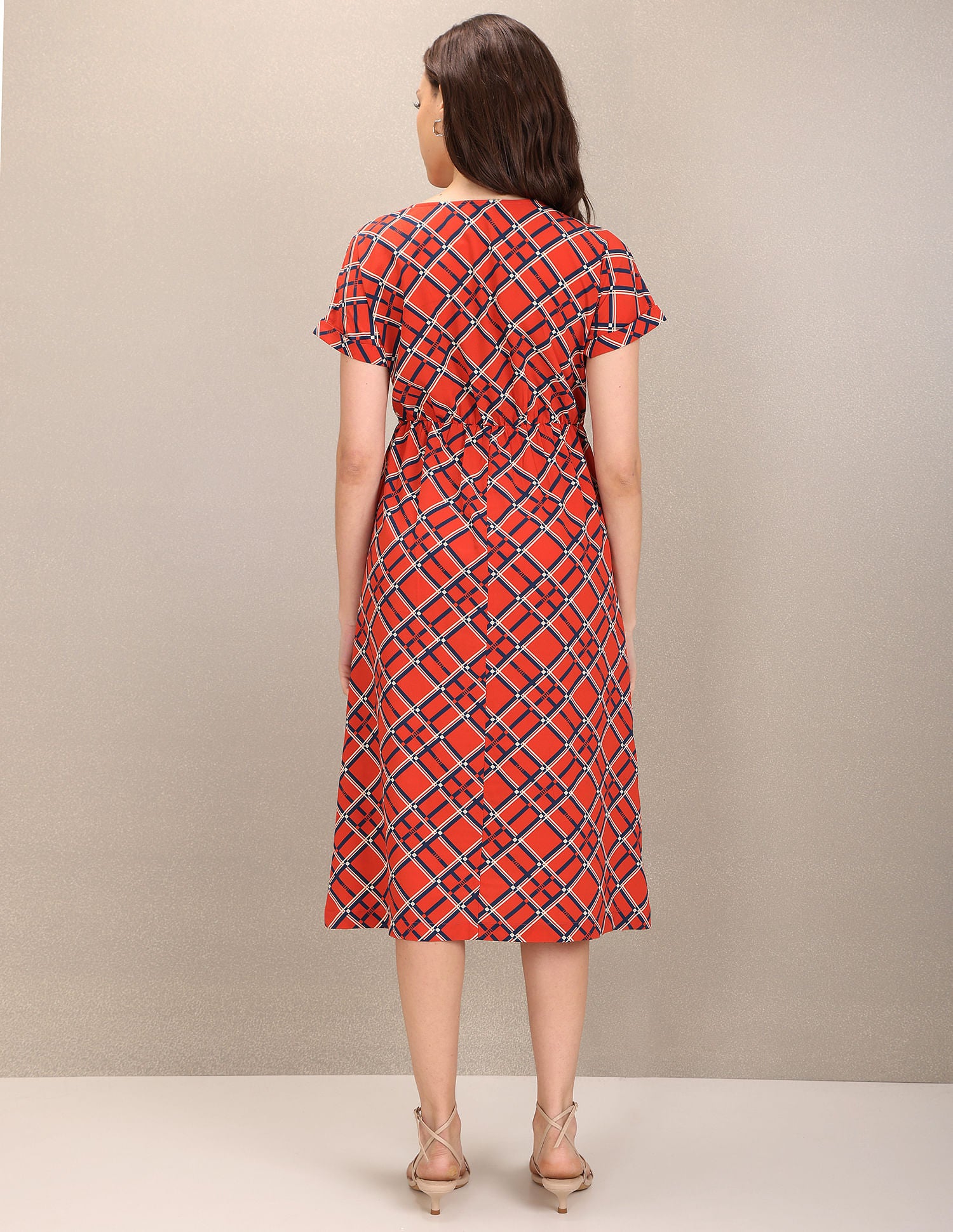 V-Neck Geometric Print Empire Waist Dress Rust - U.S. Polo Assn. India | Large
