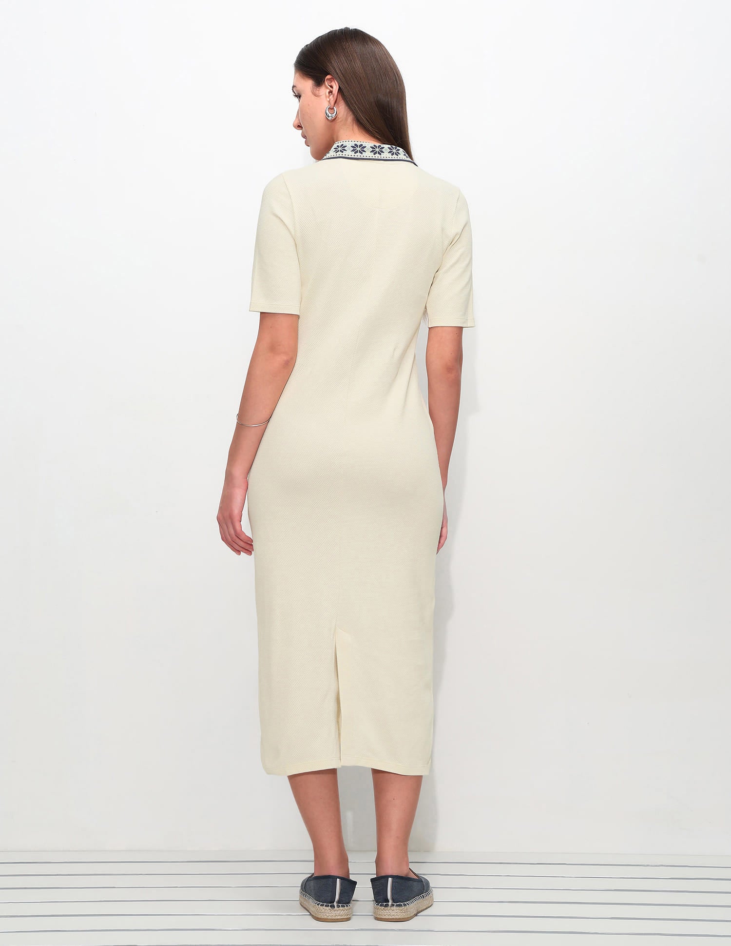 Jacquard Collar Textured Polo Shirt Dress Ecru - U.S. Polo Assn. India | Large