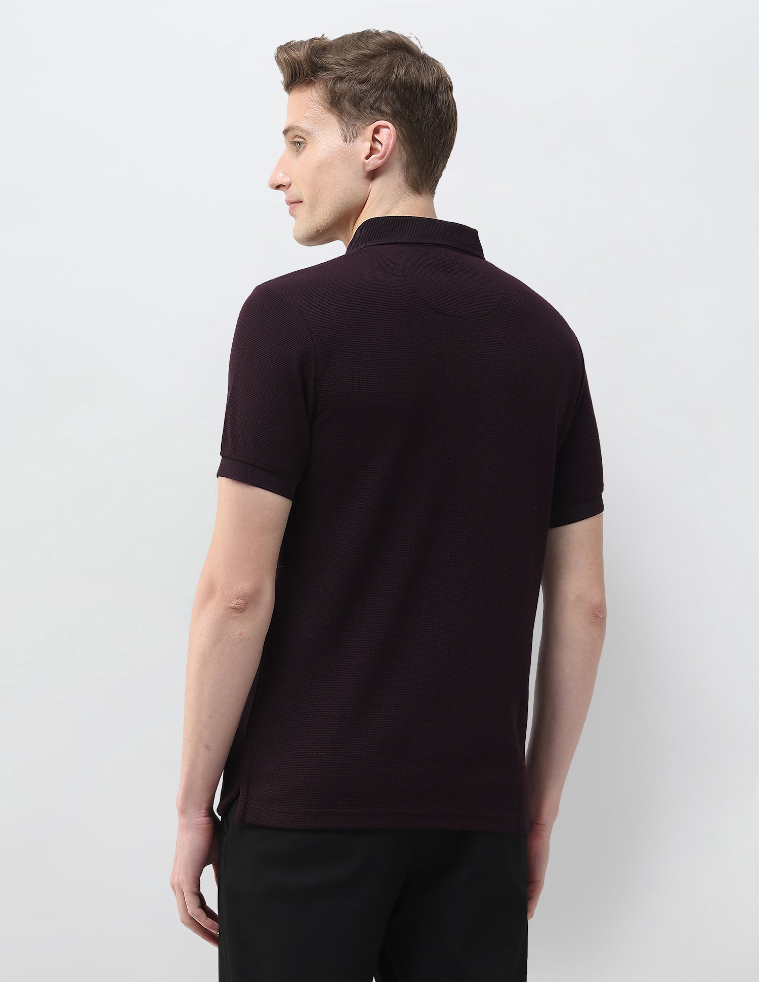 Textured Black & Gold Slim Fit Polo Shirt Wine - U.S. Polo Assn. India | Large