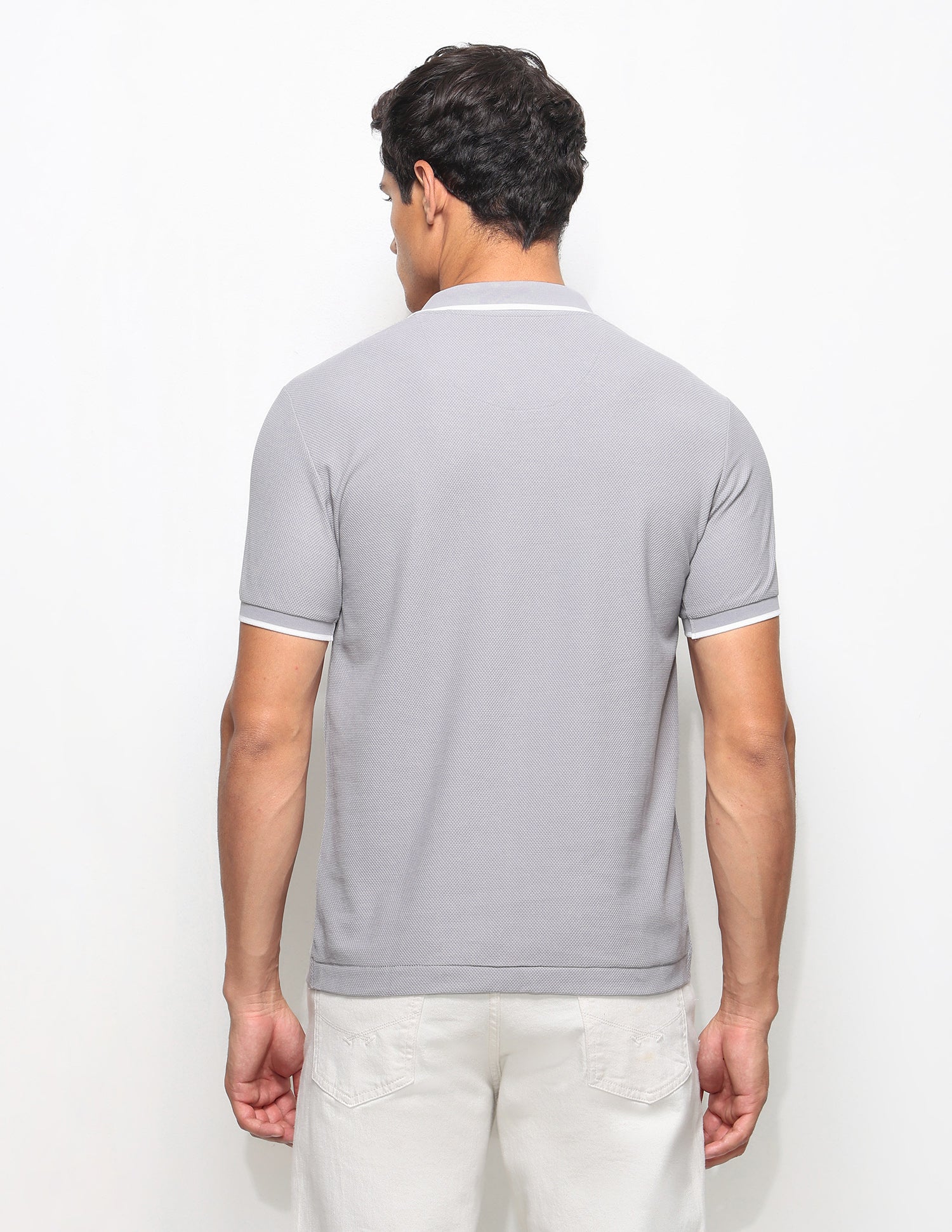 Textured Slim Fit Polo Shirt Light Grey - U.S. Polo Assn. India | Large