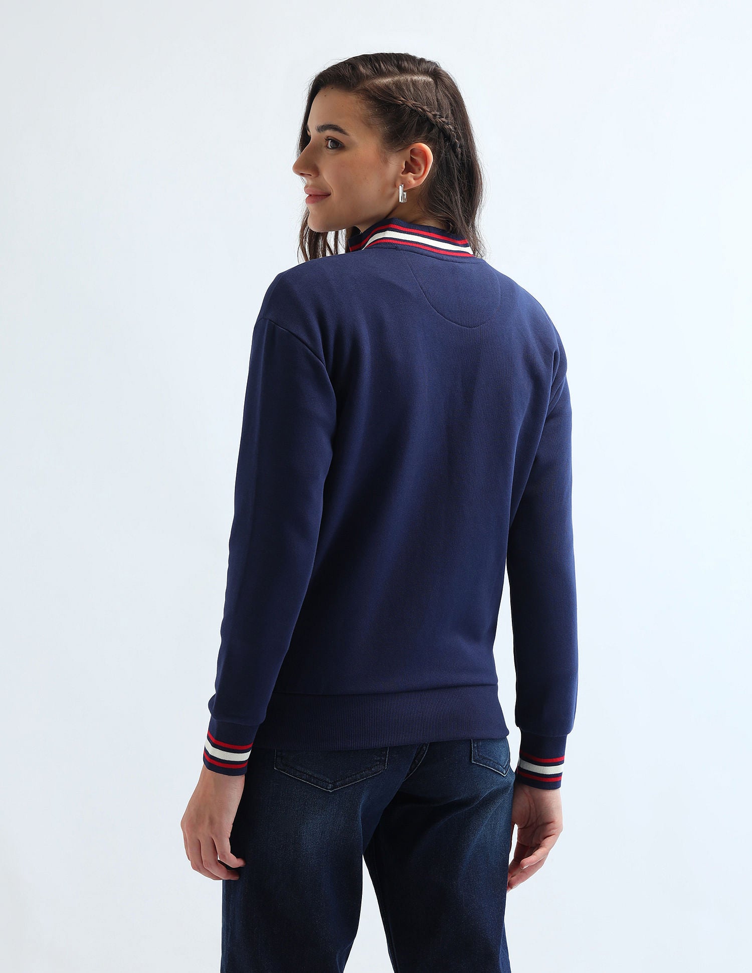 Tipped Collar Zip Up Sweatshirt Navy - U.S. Polo Assn. India | Large