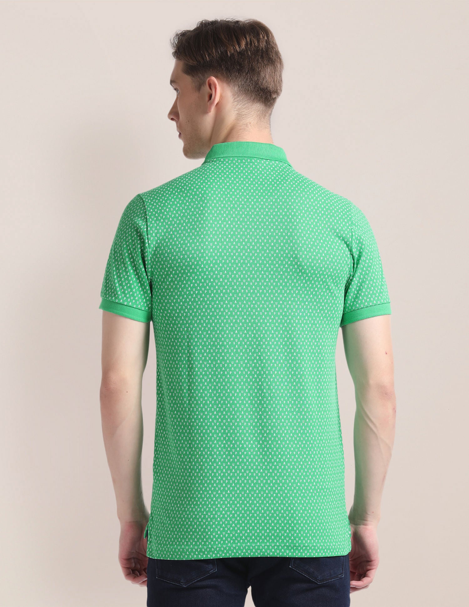 Typography Print Slim Fit Polo Shirt Green - U.S. Polo Assn. India | Large