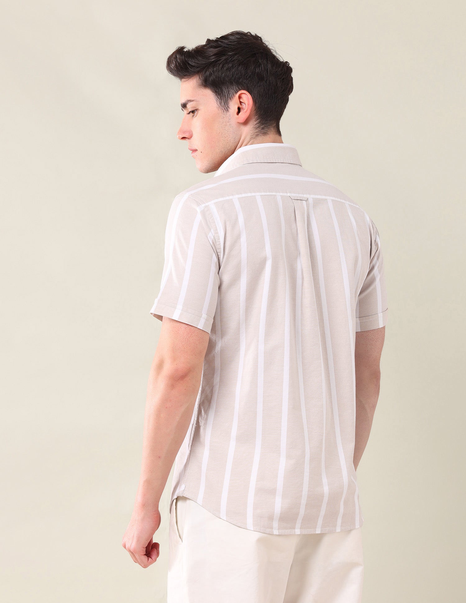 Vertical Striped Tailored Fit Shirt Beige - U.S. Polo Assn. India | Large