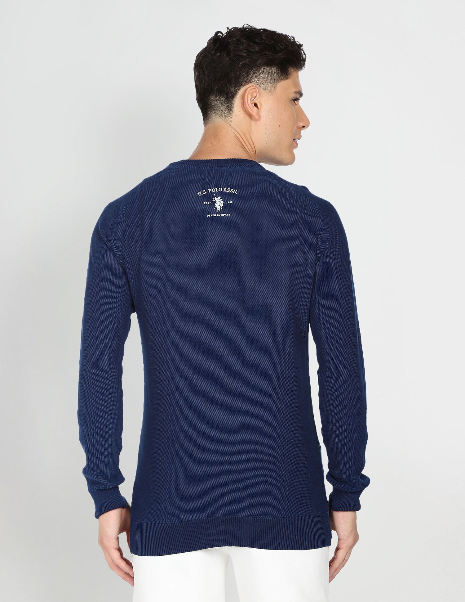 Crew Neck Cotton Textured Sweater Navy - U.S. Polo Assn. India | Large
