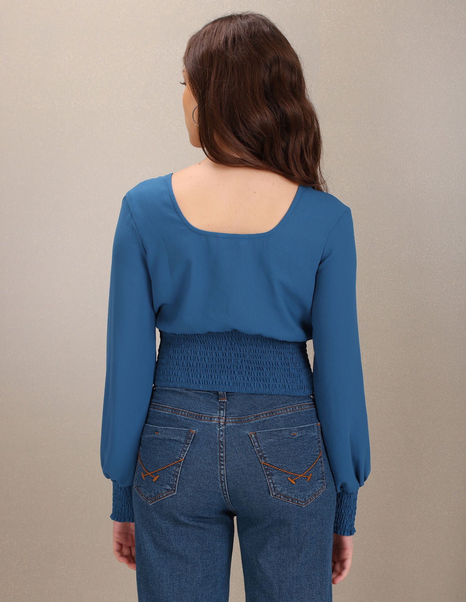 Smocked Detail Cropped Top Blue - U.S. Polo Assn. India | Large