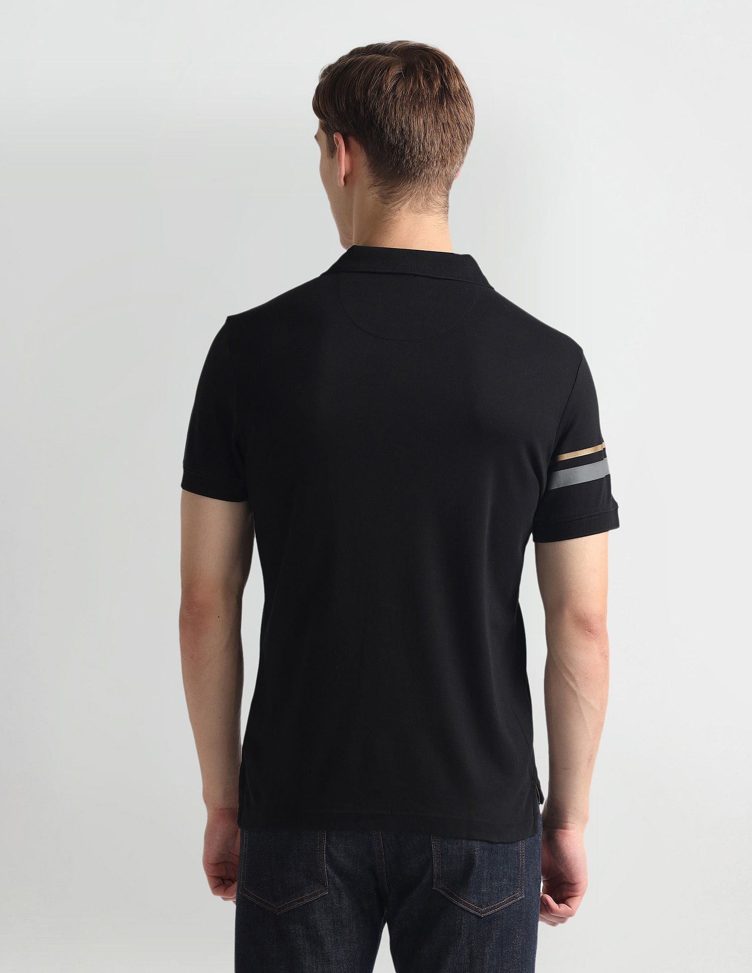 Ribbed Collar Solid Polo Shirt Black - U.S. Polo Assn. India | Large