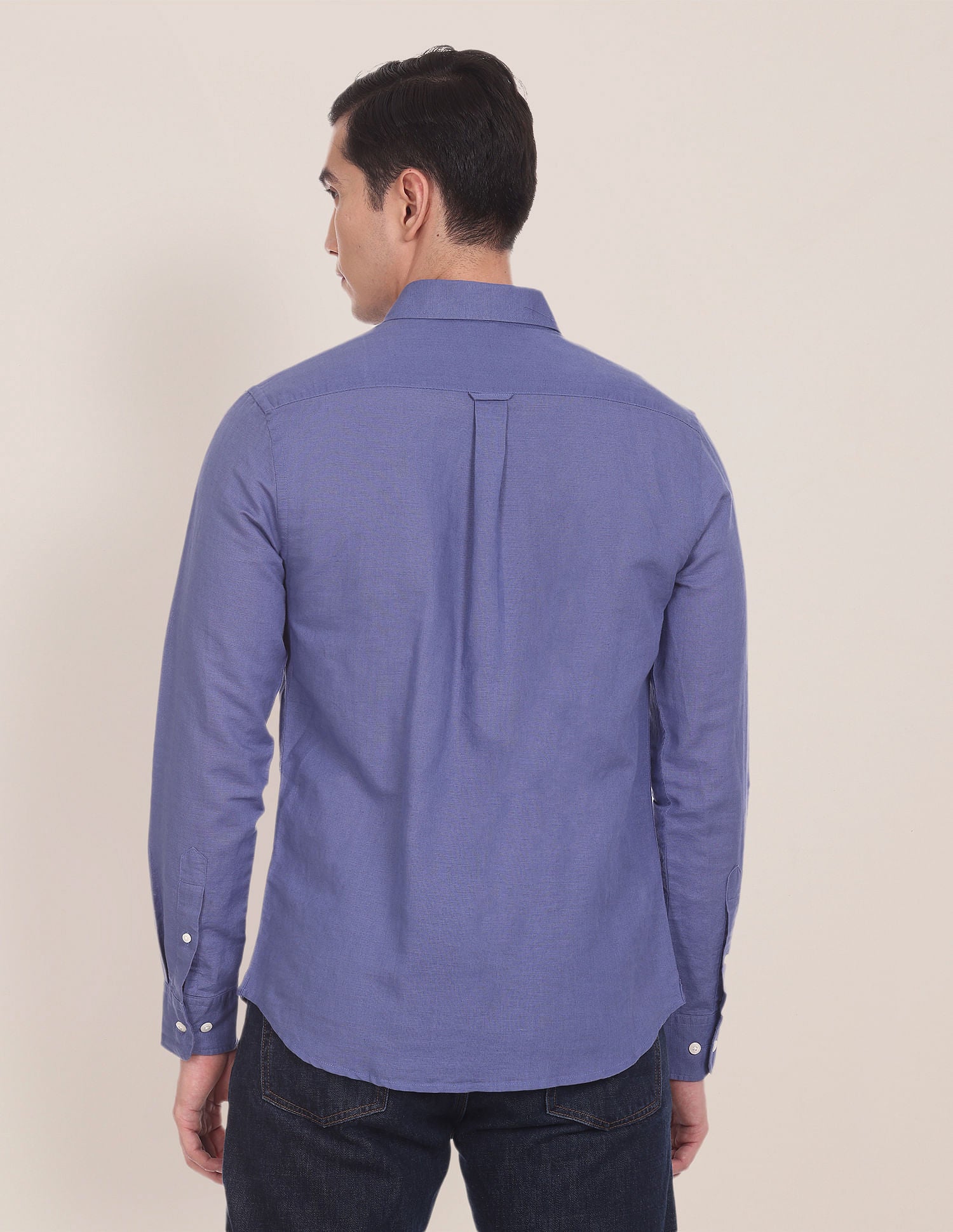 Spread Collar Solid Casual Shirt Blue - U.S. POLO ASSN. | Large