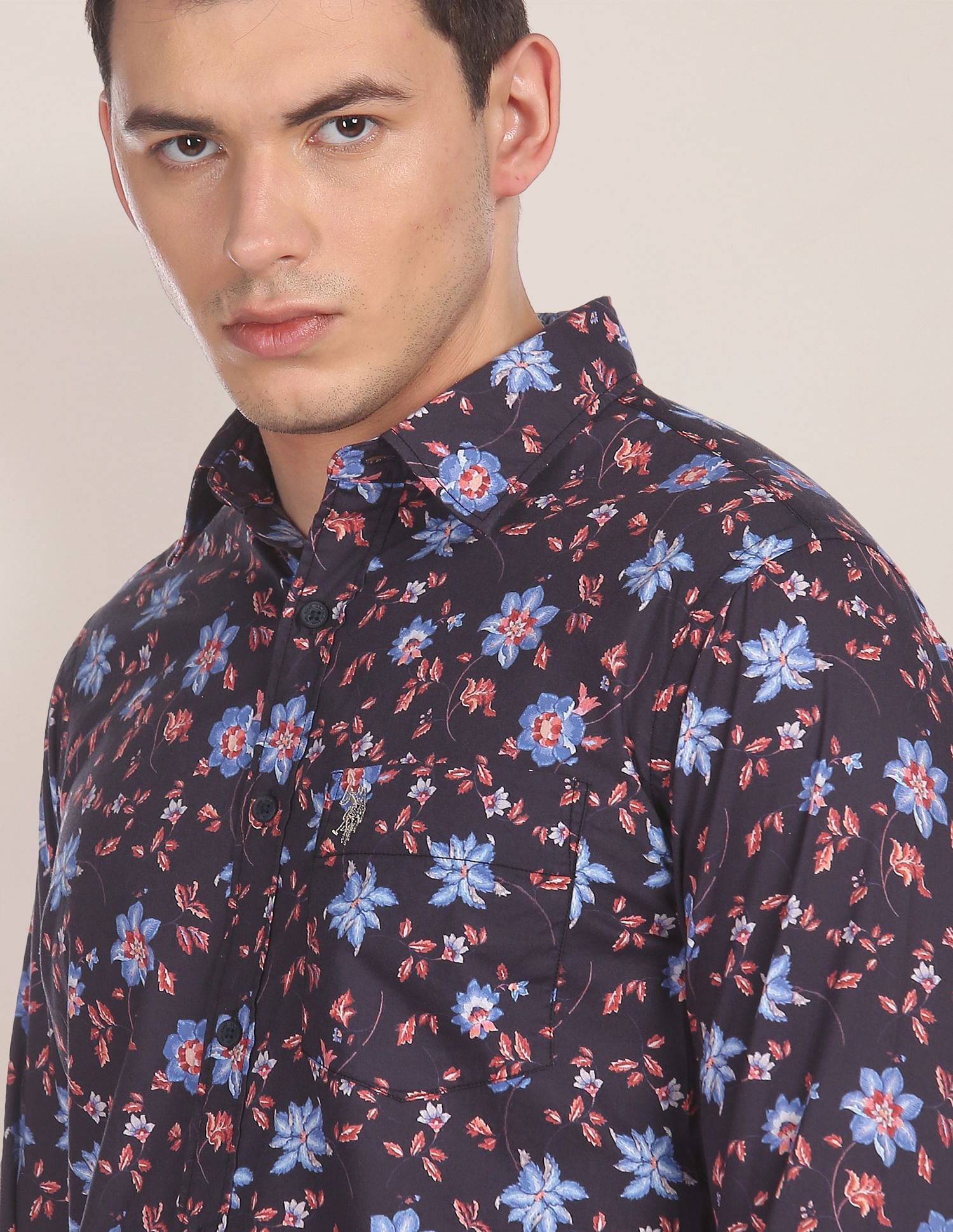 Spread Collar Floral Print Casual Shirt Navy - U.S. Polo Assn. India | Large