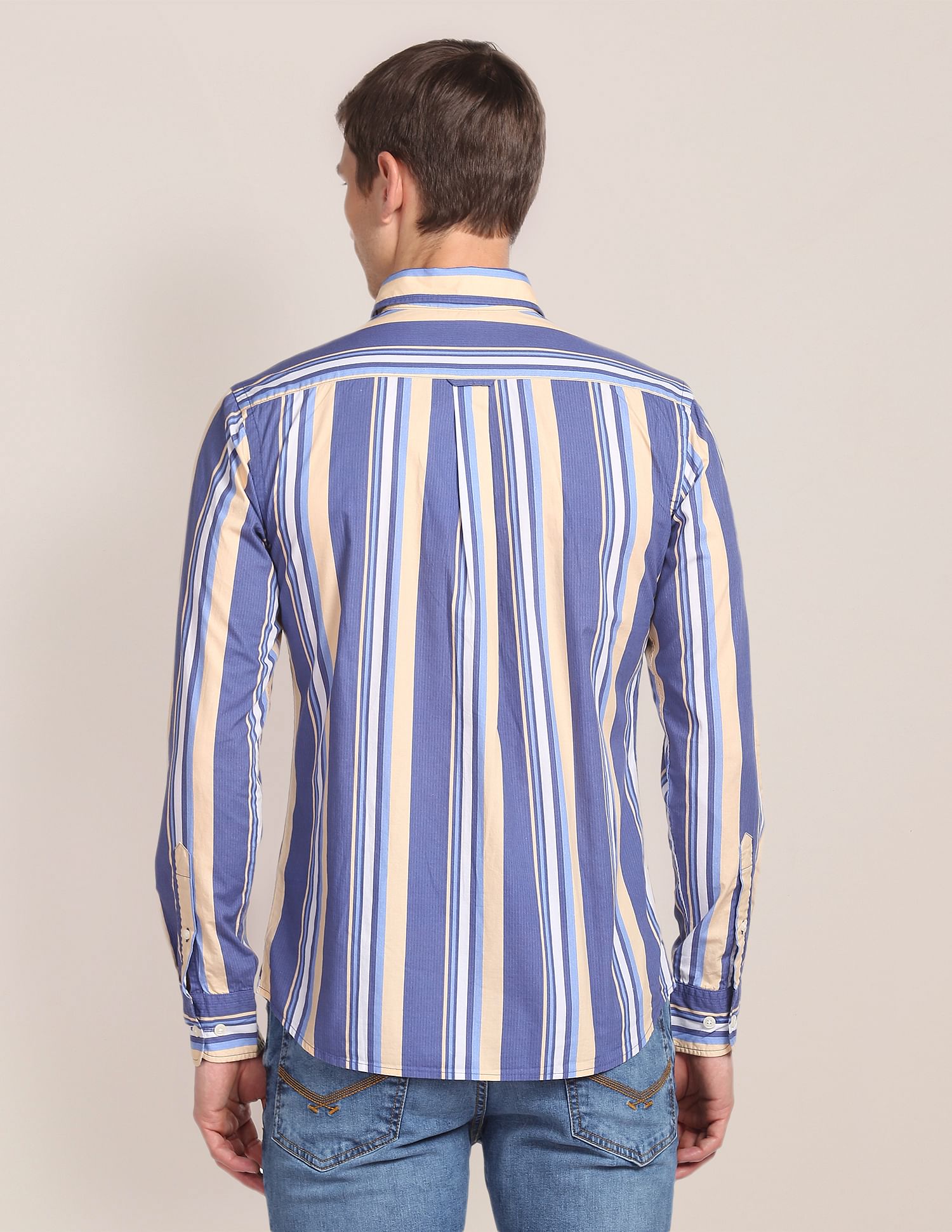 Spread Collar Striped Casual Shirt Blue - U.S. Polo Assn. India | Large