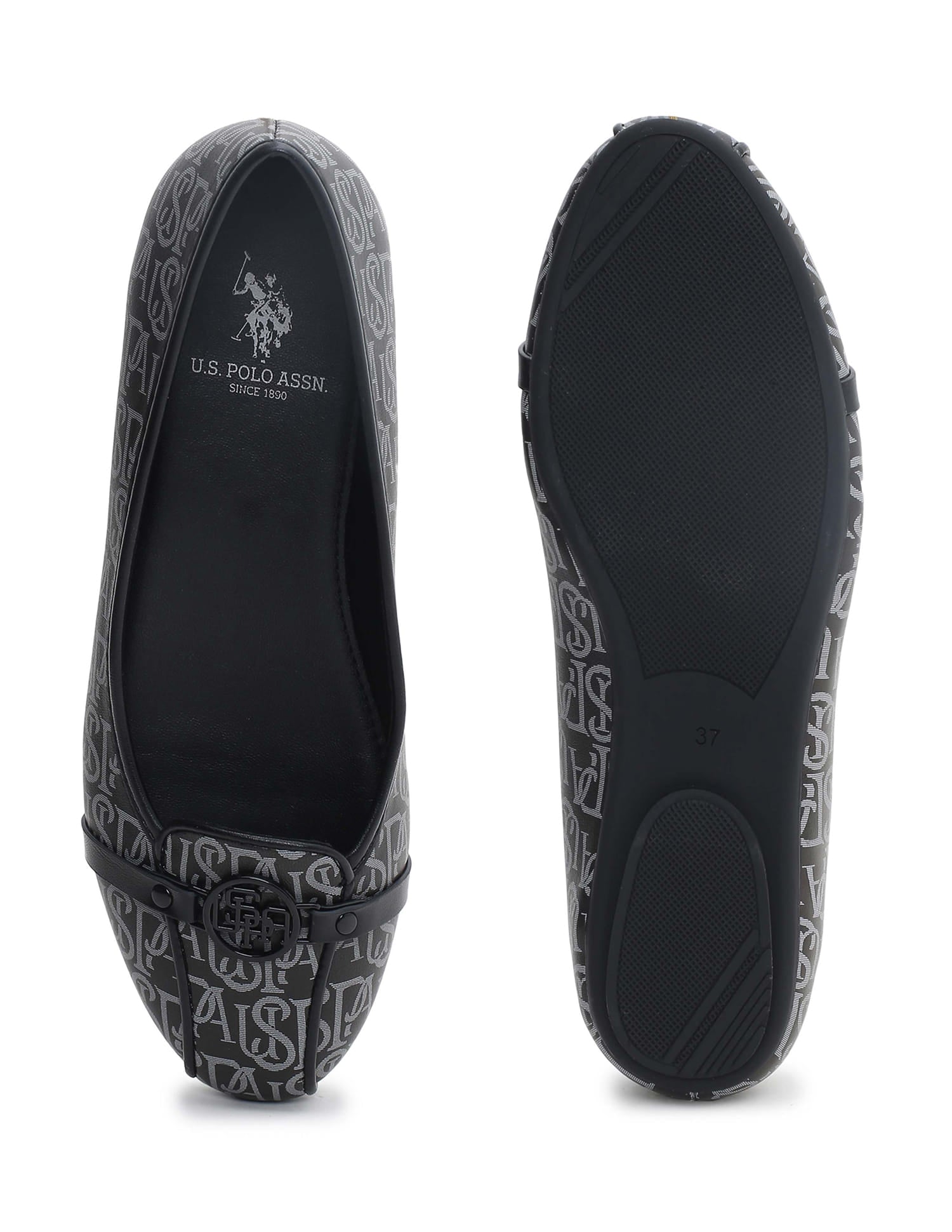 Women Brand Print Alina Ballerinas Black - U.S. Polo Assn. India | Large