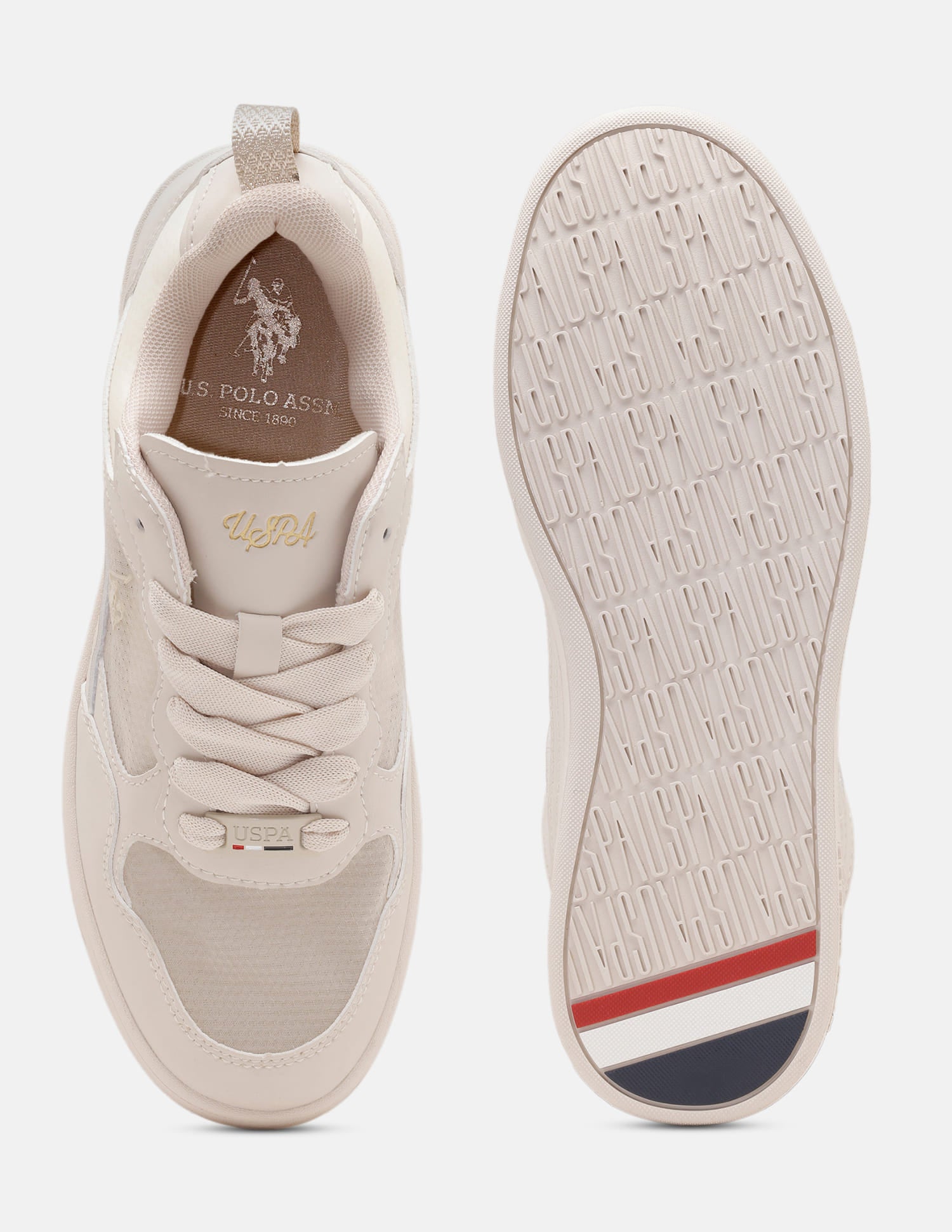 Women Zira Round Toe Mesh Sneakers Beige - U.S. Polo Assn. India | Large