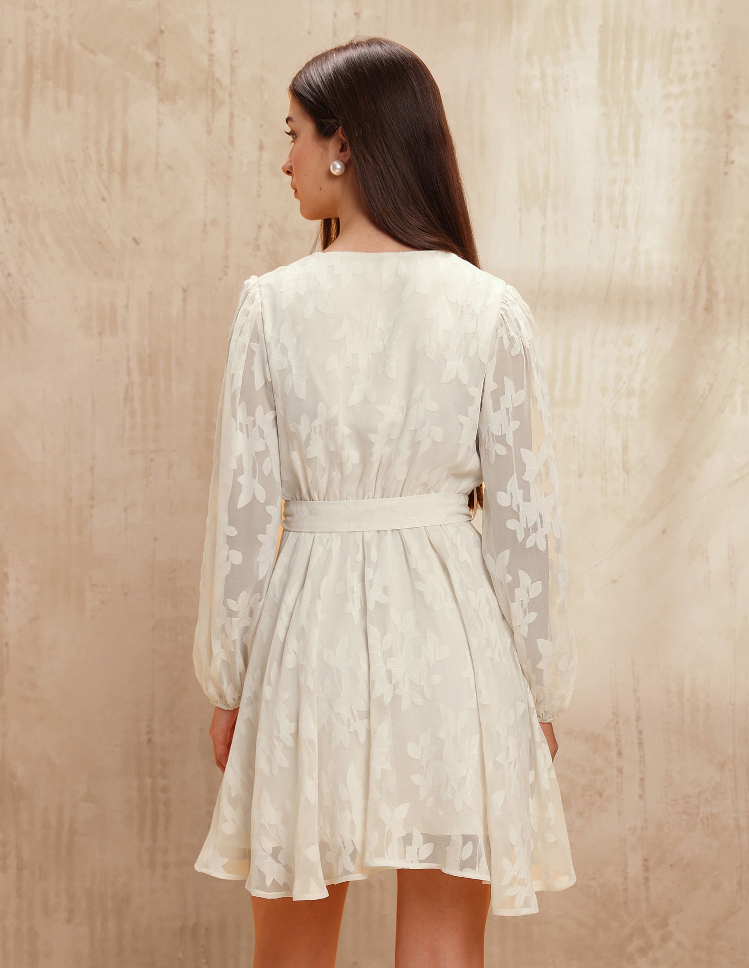 Abstract Printed Fit & Flare Dress With Belt Beige - U.S. POLO ASSN. | Large