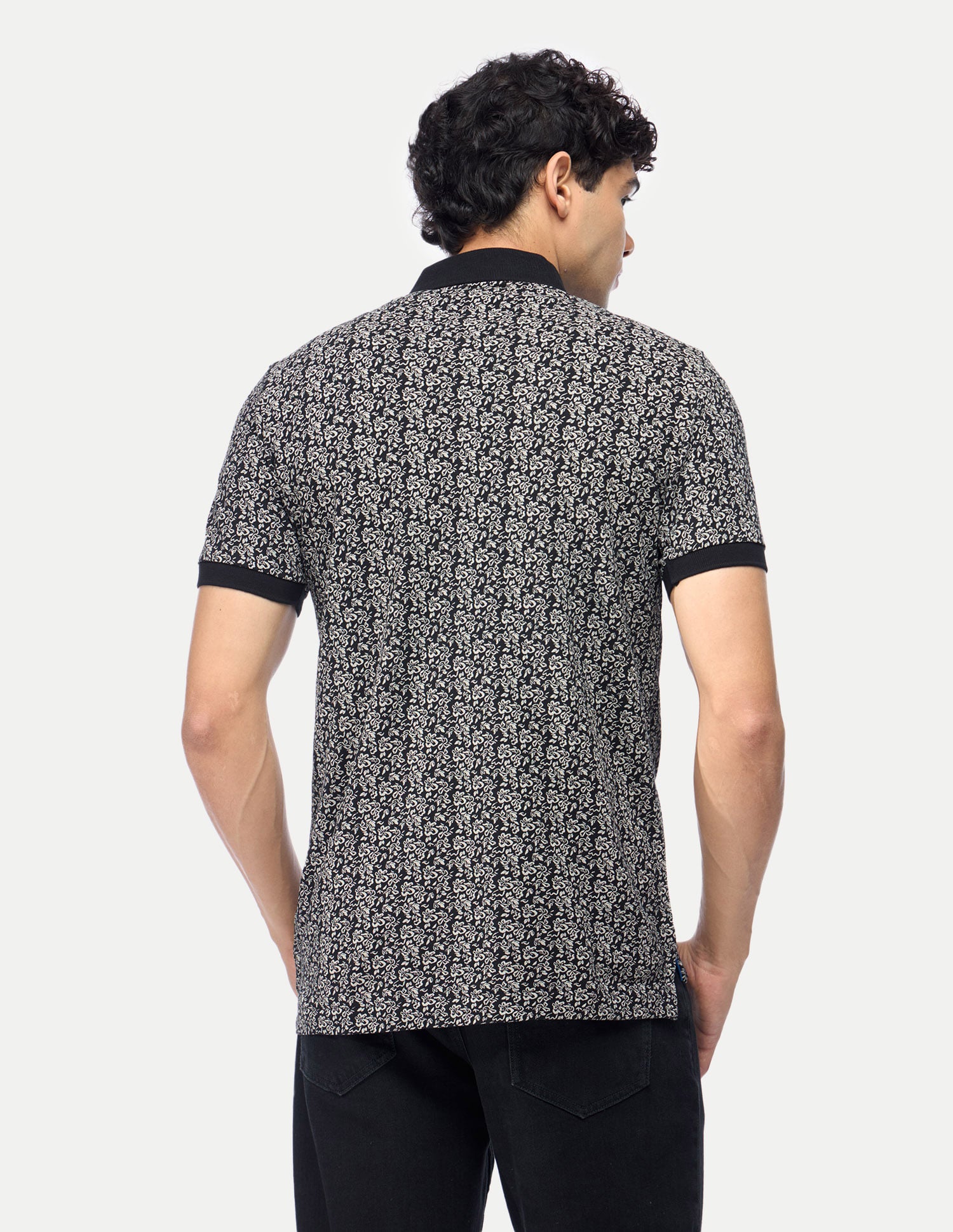 Floral Print Slim Fit Polo Shirt Black - U.S. Polo Assn. India | Large