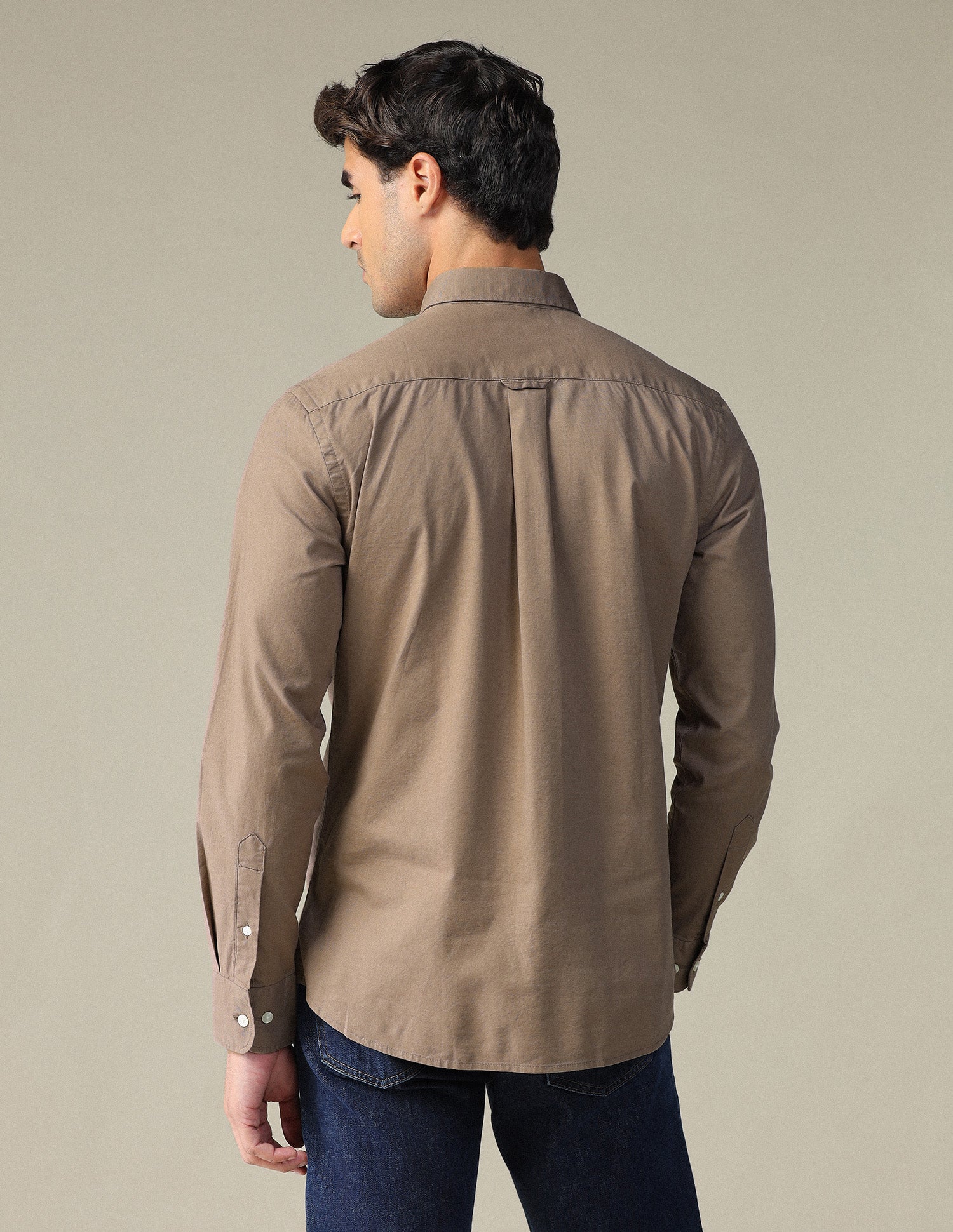 Tailored Fit Dobby Button Down Shirt Light Brown - U.S. POLO ASSN. | Large