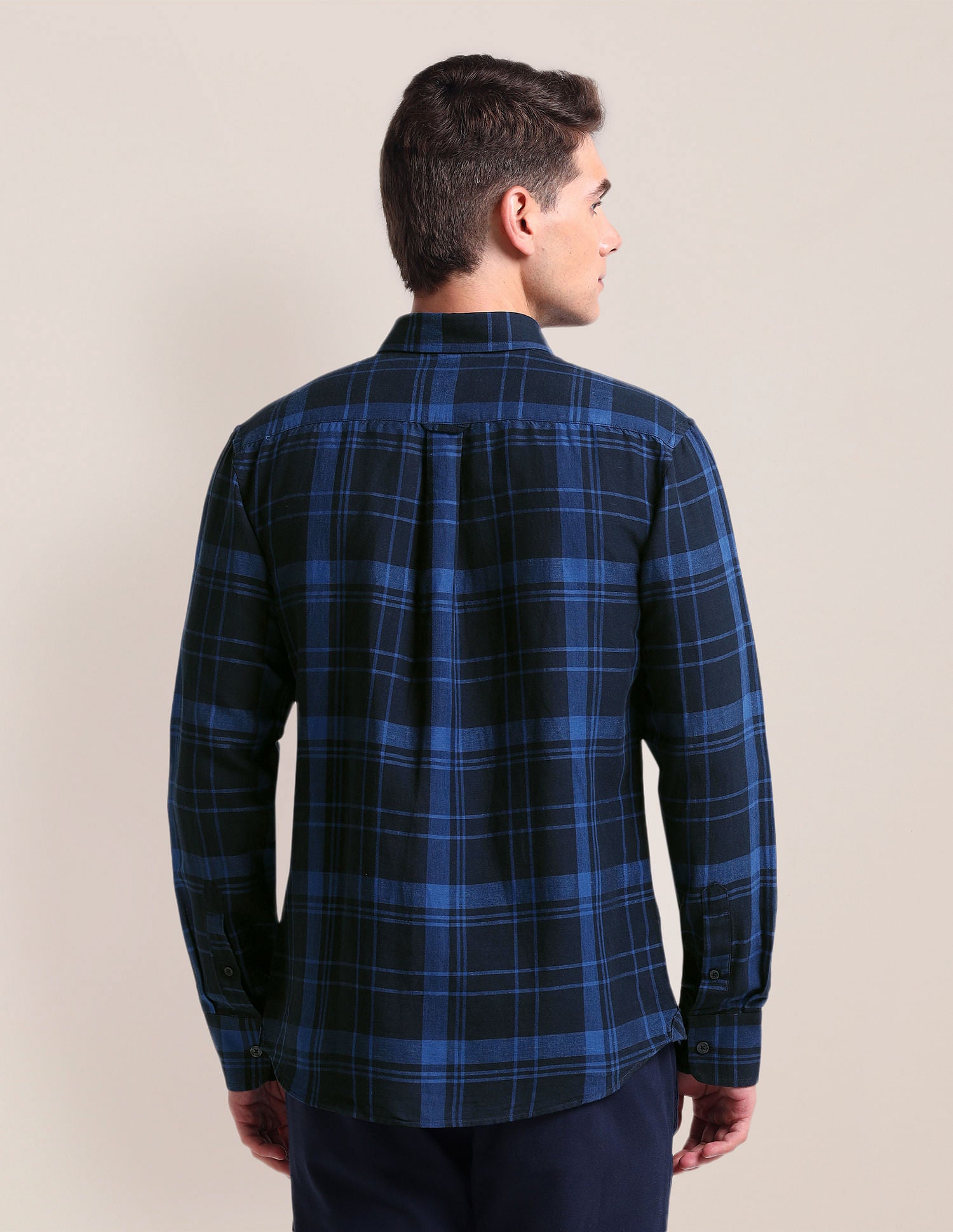 Tartan Check Linen Blend Shirt Navy - U.S. Polo Assn. India | Large
