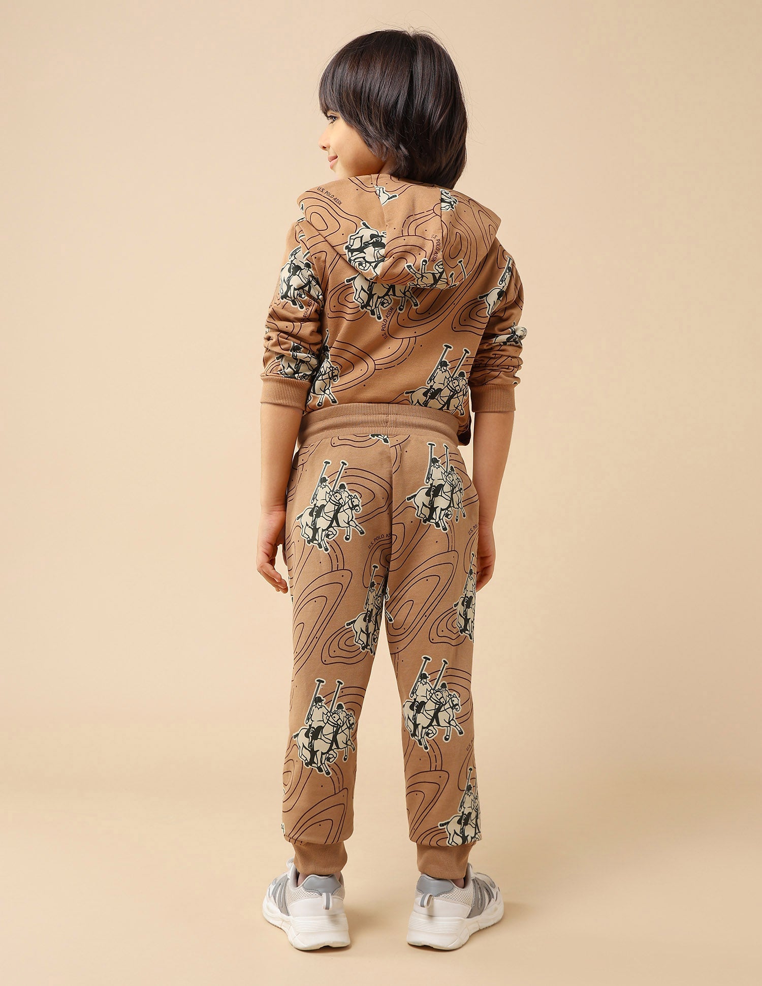 Boys Graphic Brand Printed Regular Fit Joggers Light Brown - U.S. POLO ASSN. | Large