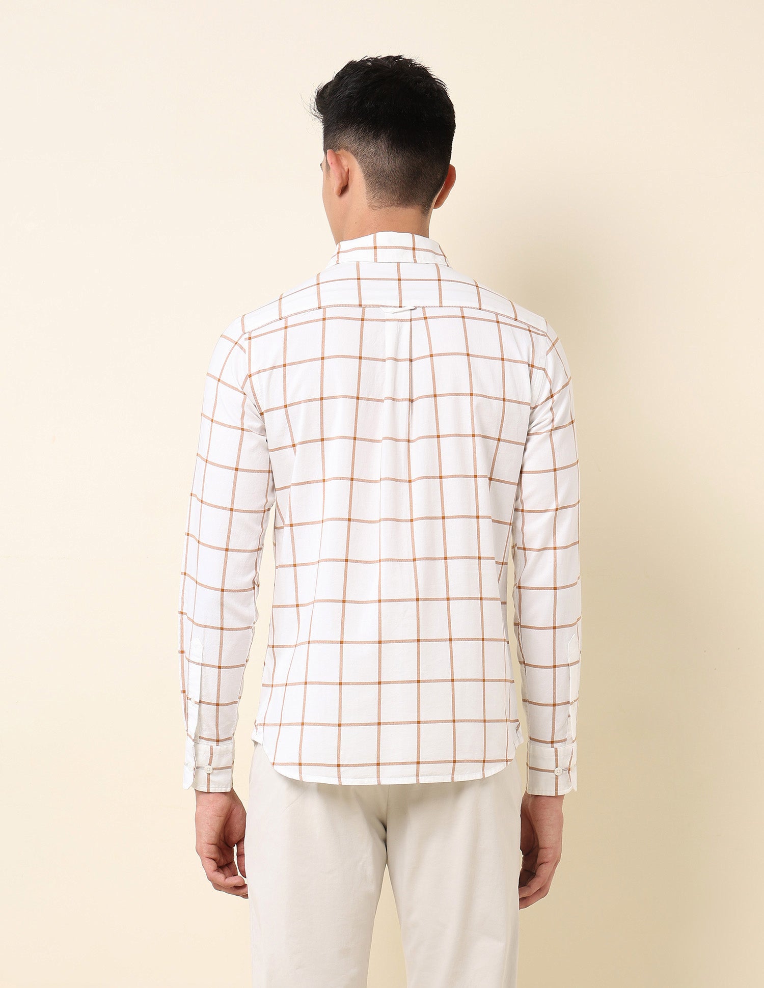Pure Cotton Windowpane Checked Shirt Orange - U.S. Polo Assn. India | Large