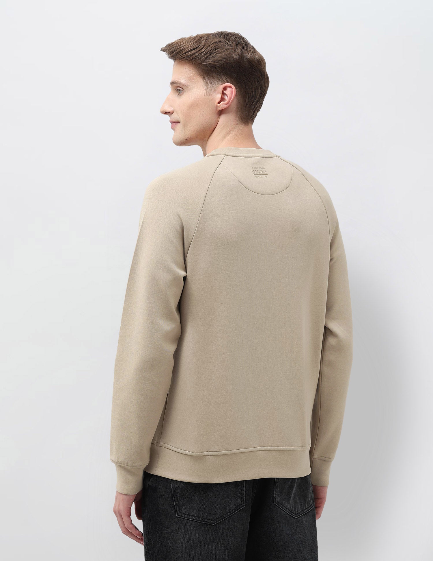 Brand Embossed Regular Fit Sweatshirt Light Khaki - U.S. POLO ASSN. | Large