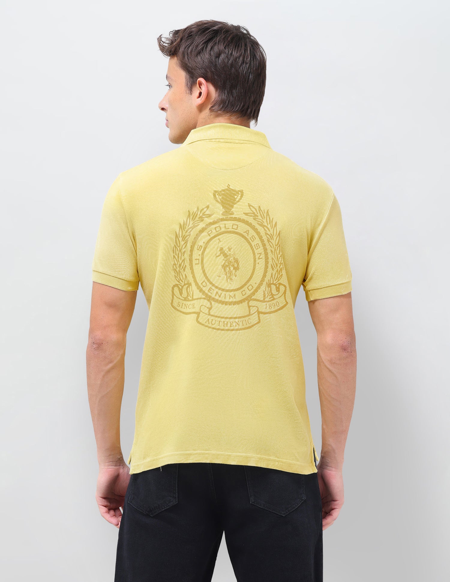 Graphic Brand Printed Slim Fit Polo Shirt Yellow - U.S. Polo Assn. India | Large