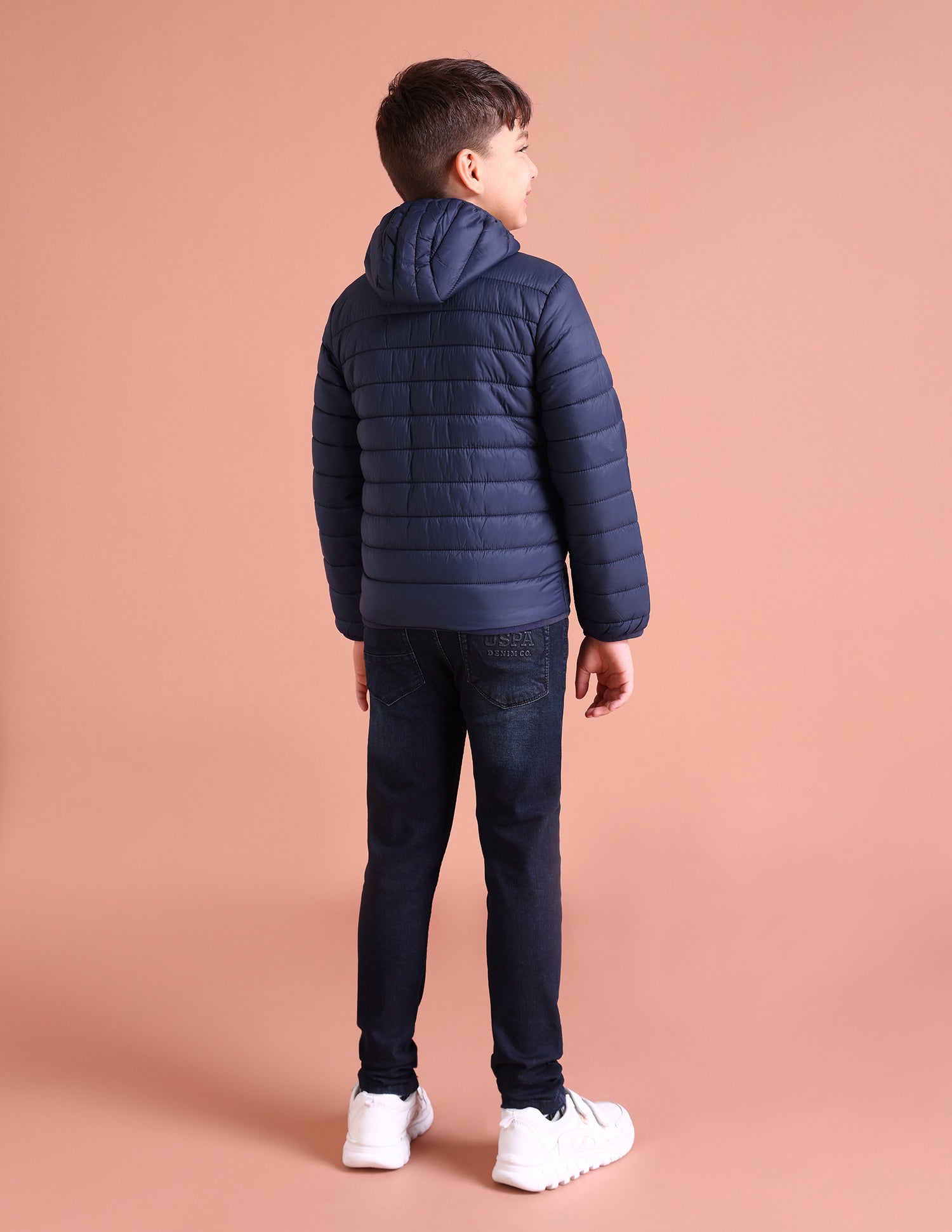 Boys Navy Hooded Solid Puffer Jacket Navy - U.S. Polo Assn. India | Large