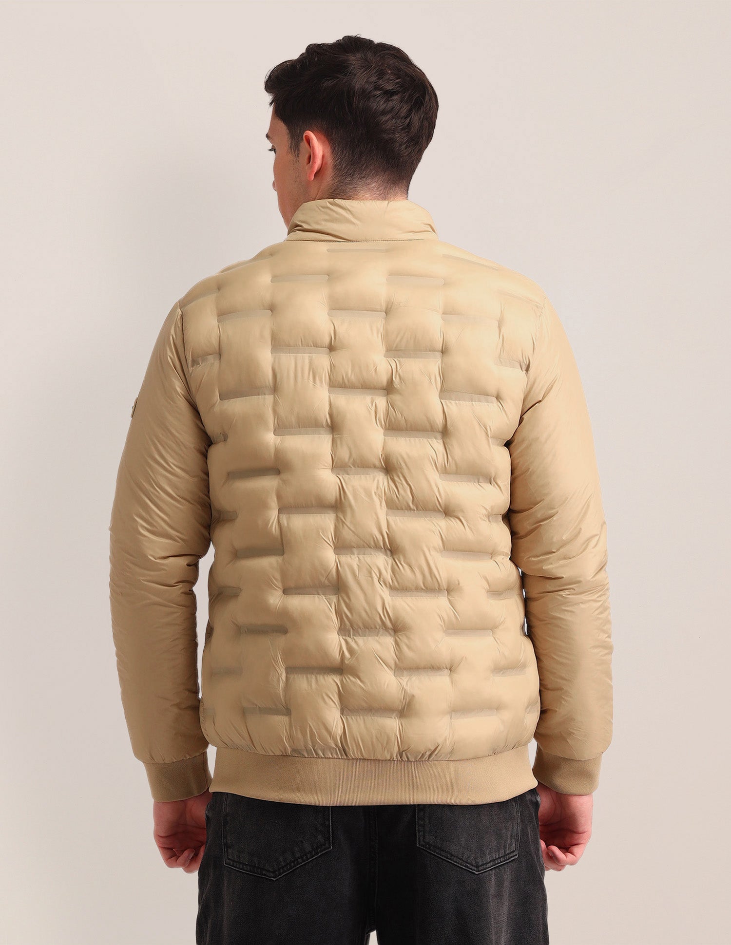 Solid High Neck Puffer Jacket Khaki - U.S. Polo Assn. India | Large