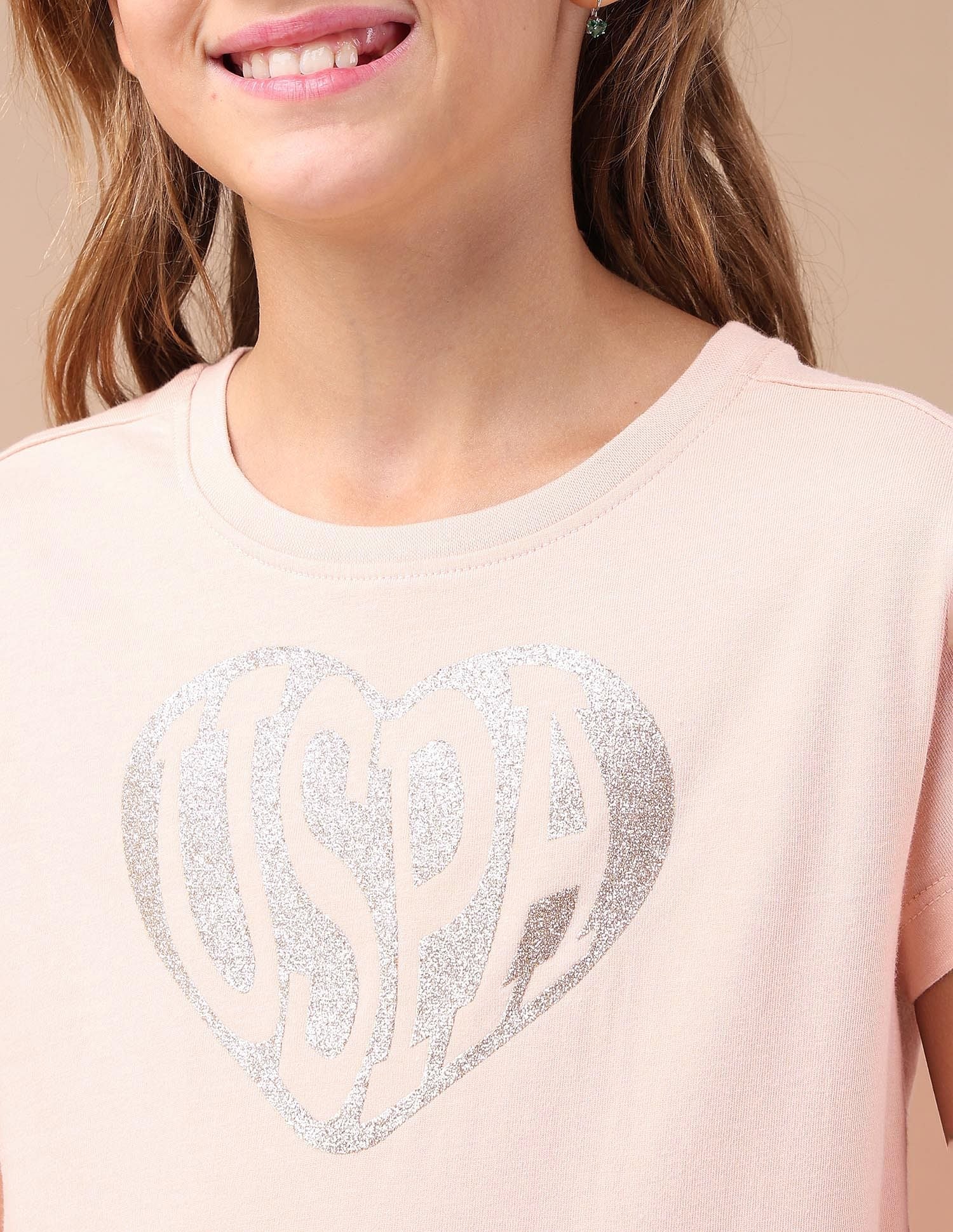 Girls Brand Printed Relaxed Fit T-Shirt Beige - U.S. POLO ASSN. | Large