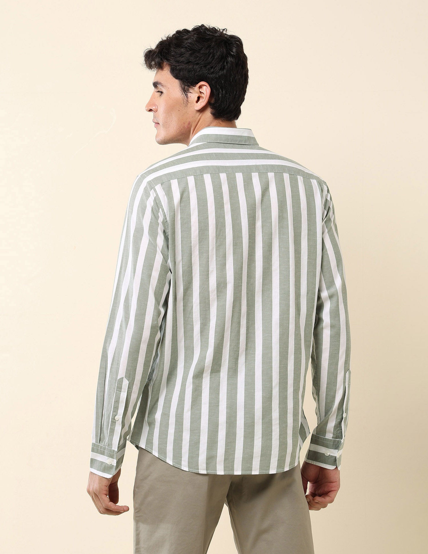 Vertical Striped Pure Cotton Shirt Green - U.S. Polo Assn. India | Large