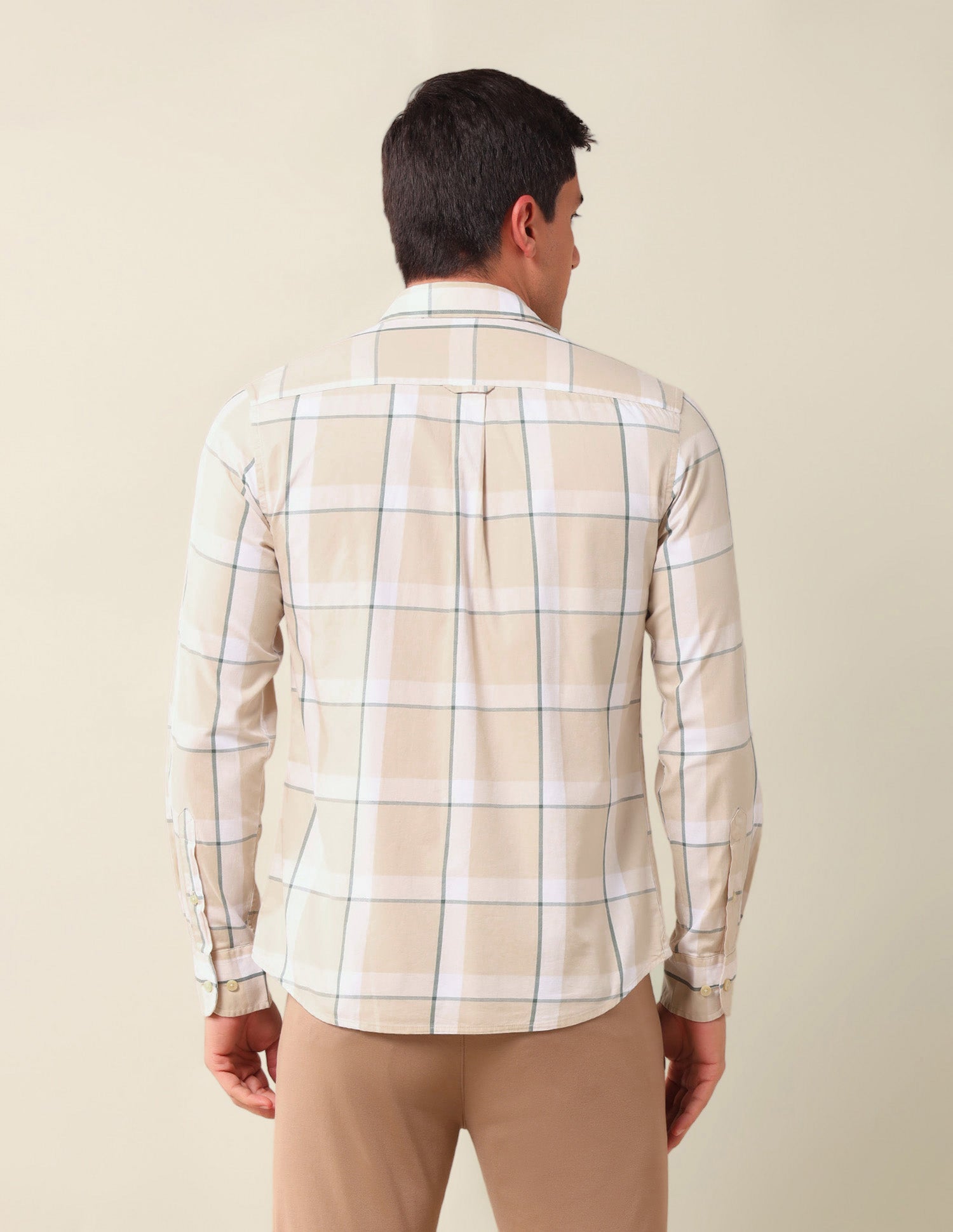 Windowpane Checked Tailored Fit Shirt Beige - U.S. Polo Assn. India | Large