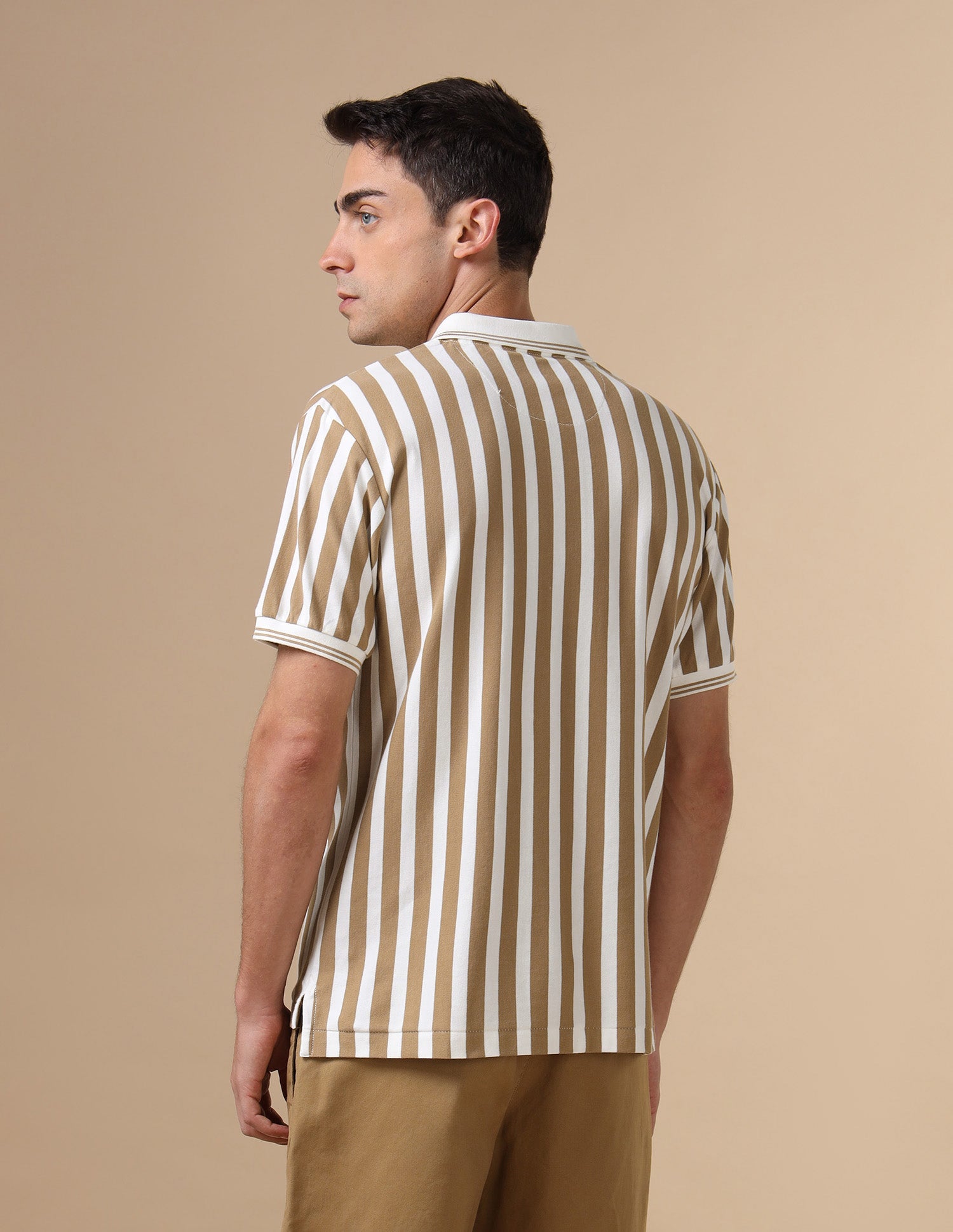 Vertical Striped Varsity Polo Shirt Light Brown - U.S. POLO ASSN. | Large