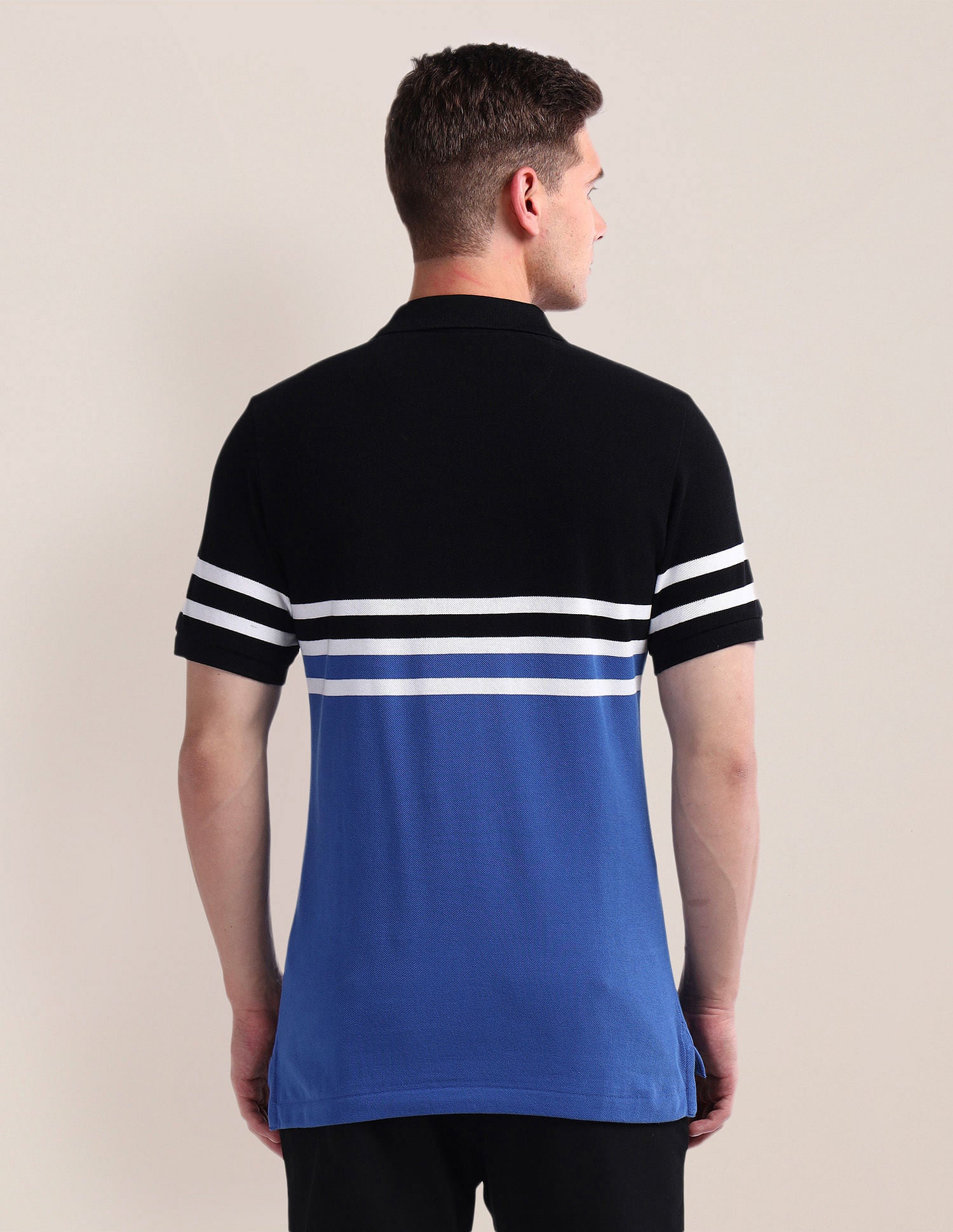 Colour Block Pique Polo Shirt Black and Blue - U.S. Polo Assn. India | Large